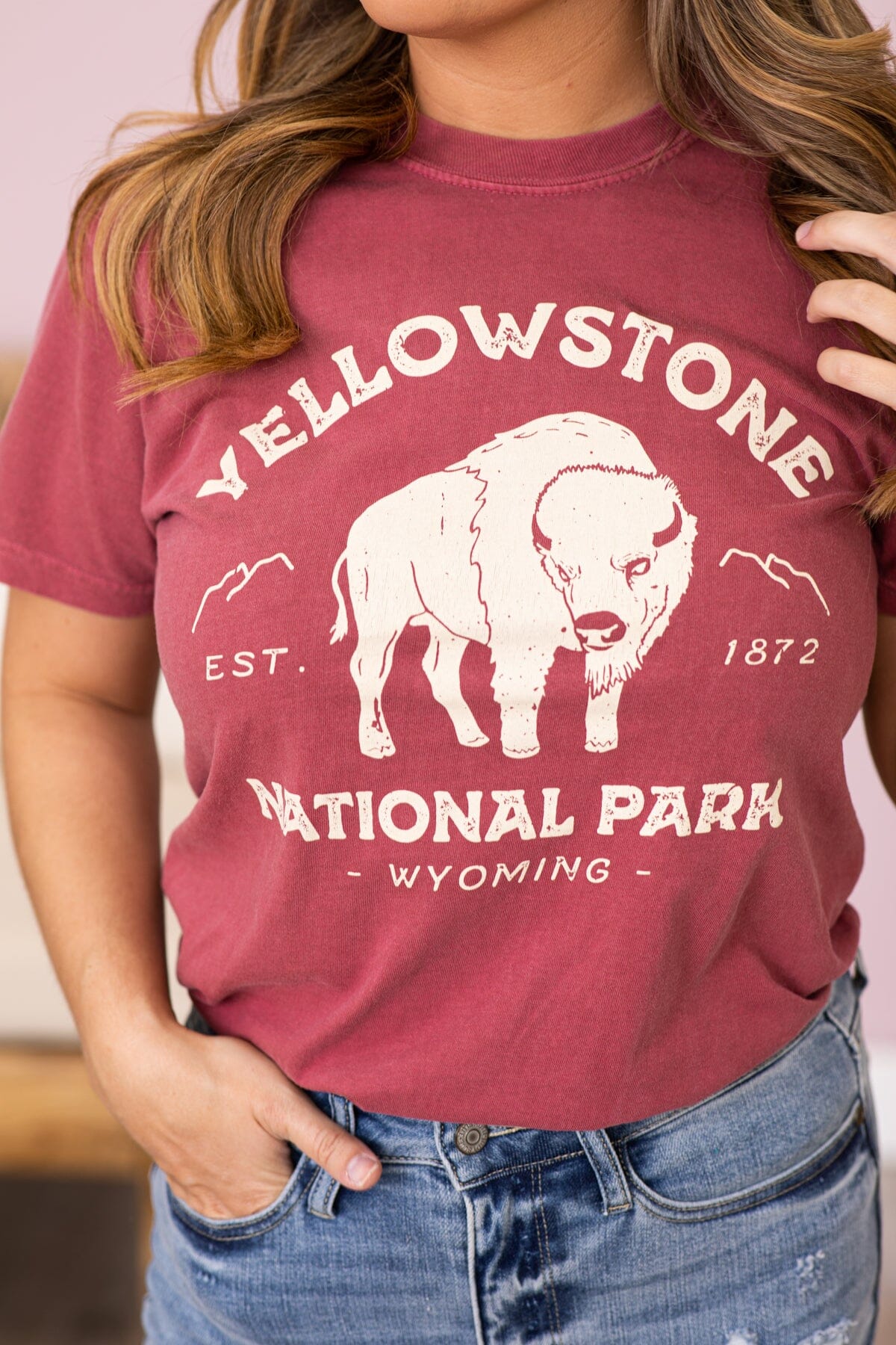 Wine Washed Yellowstone Park Graphic Tee - Filly Flair