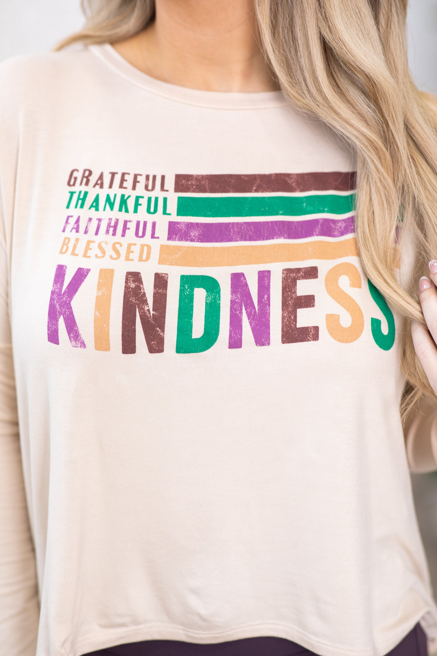 Beige Kindness Long Sleeve Graphic Tee