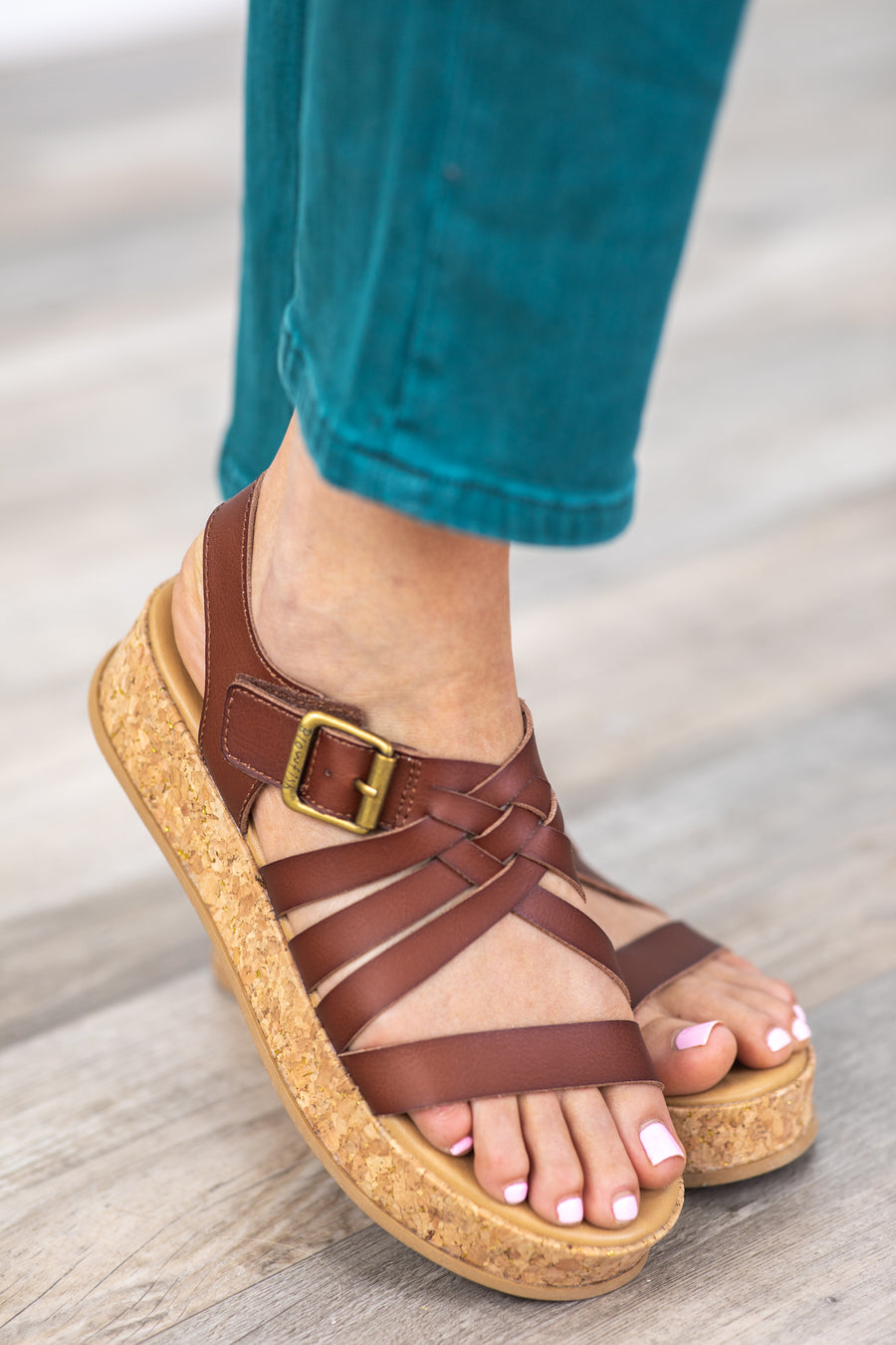 Chestnut Leather Platform Strappy Sandals