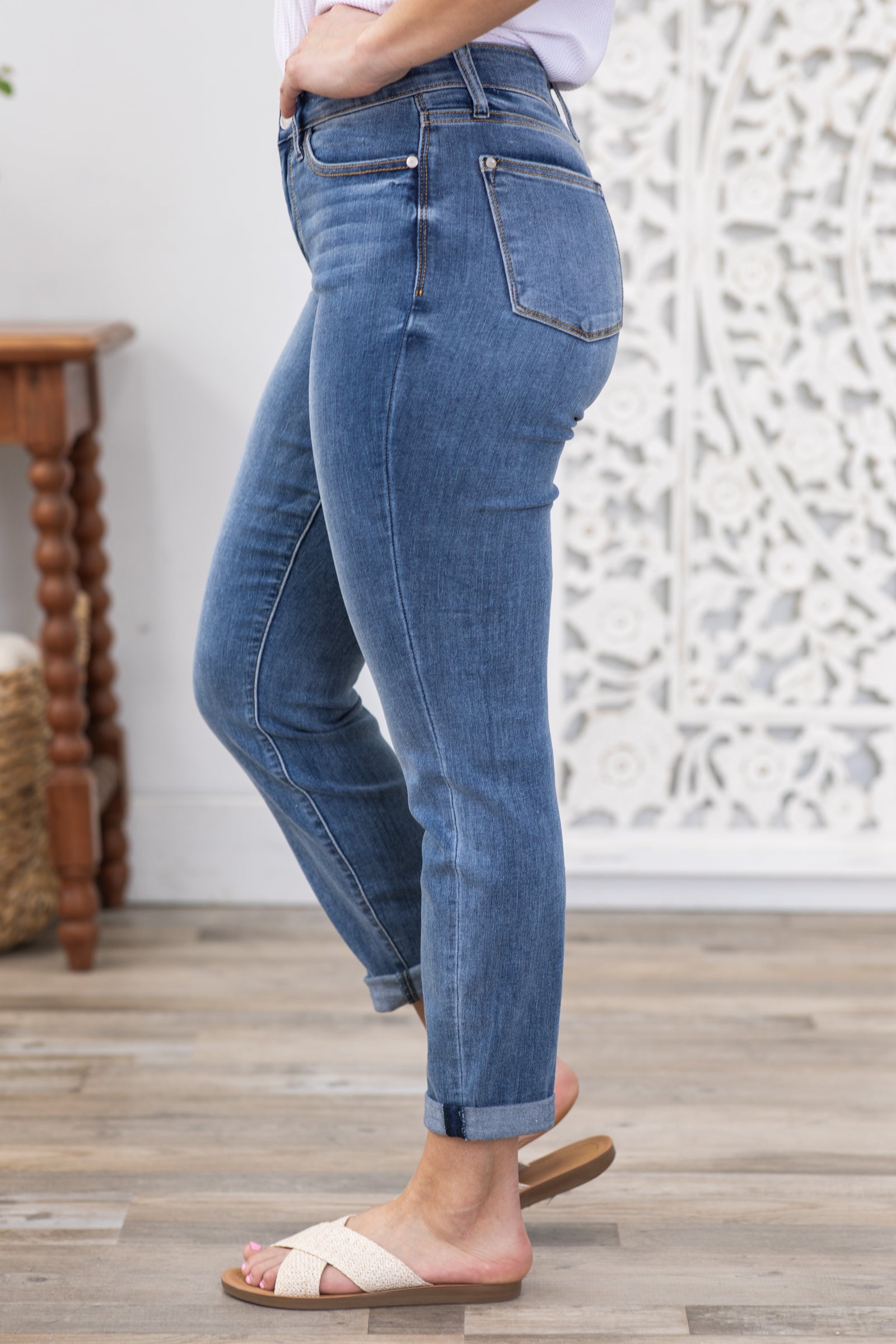 Judy Blue Mid Rise Cuffed Slim Jean