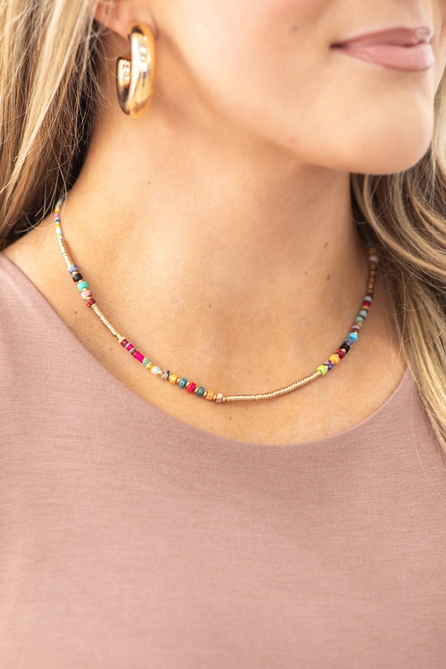 Gold With Multicolor Beads Necklace