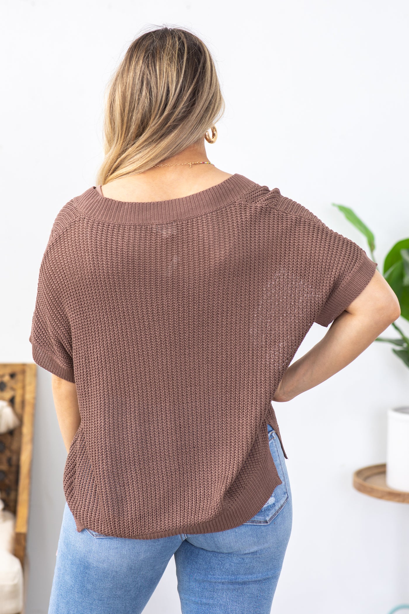 Brown Lightweight V-Neck Sweater Top