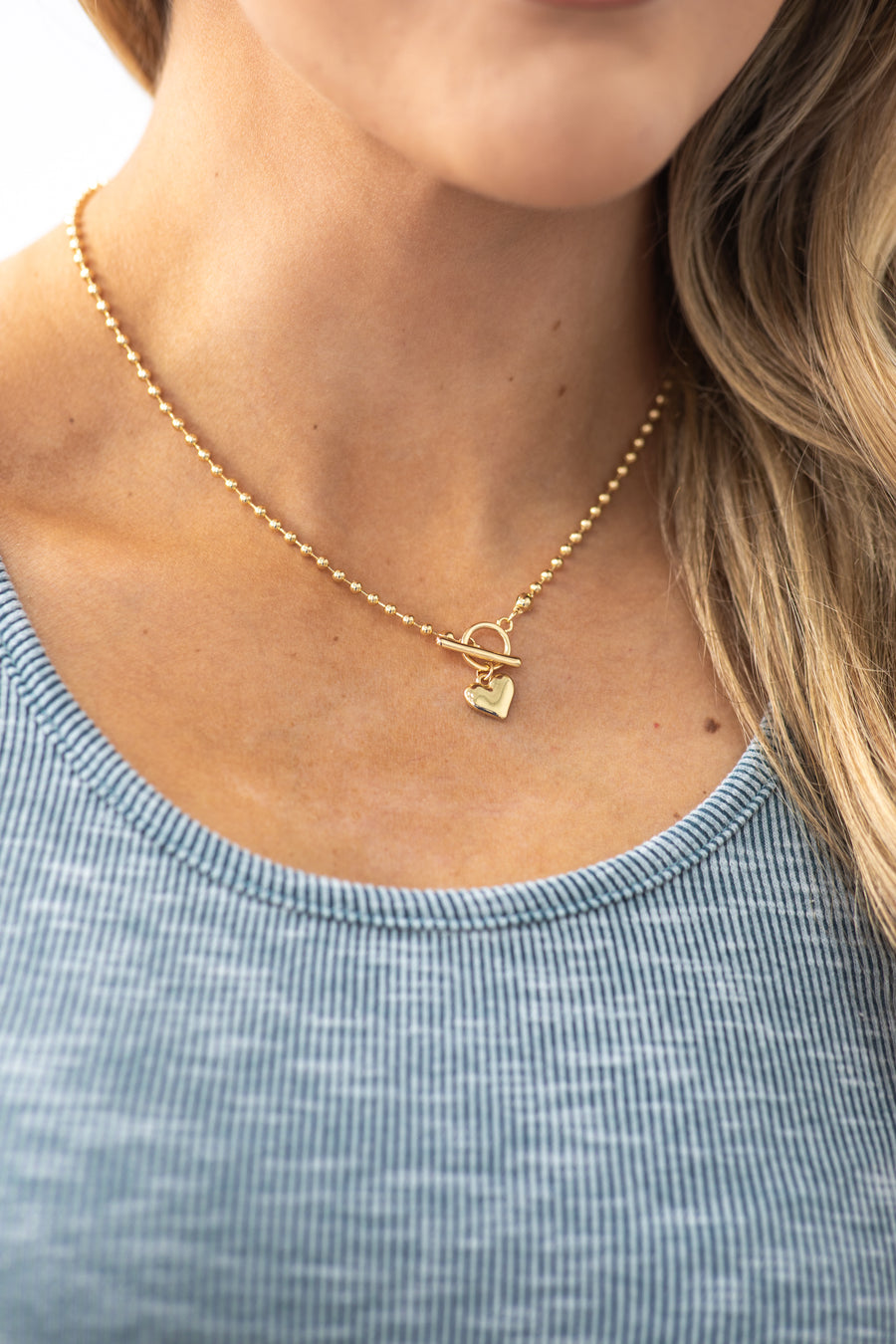 Gold Toggle Necklace With Heart Charm