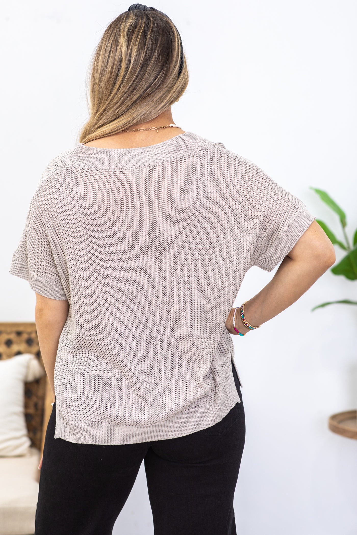 Taupe Lightweight V-Neck Sweater Top