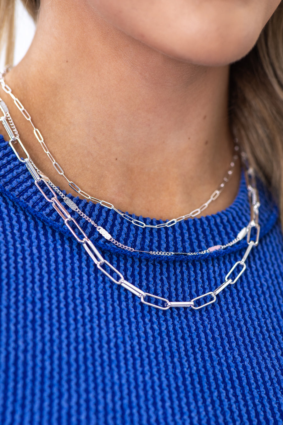 Silver Three Layered Necklace Set