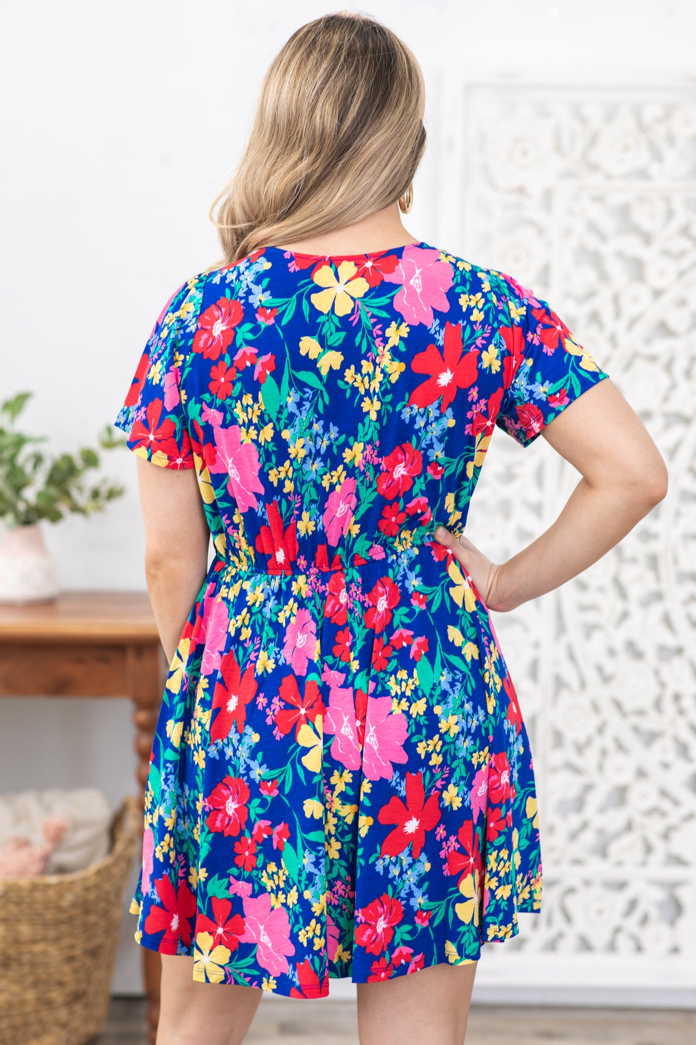 Navy Multicolor Floral Dress With Shorts