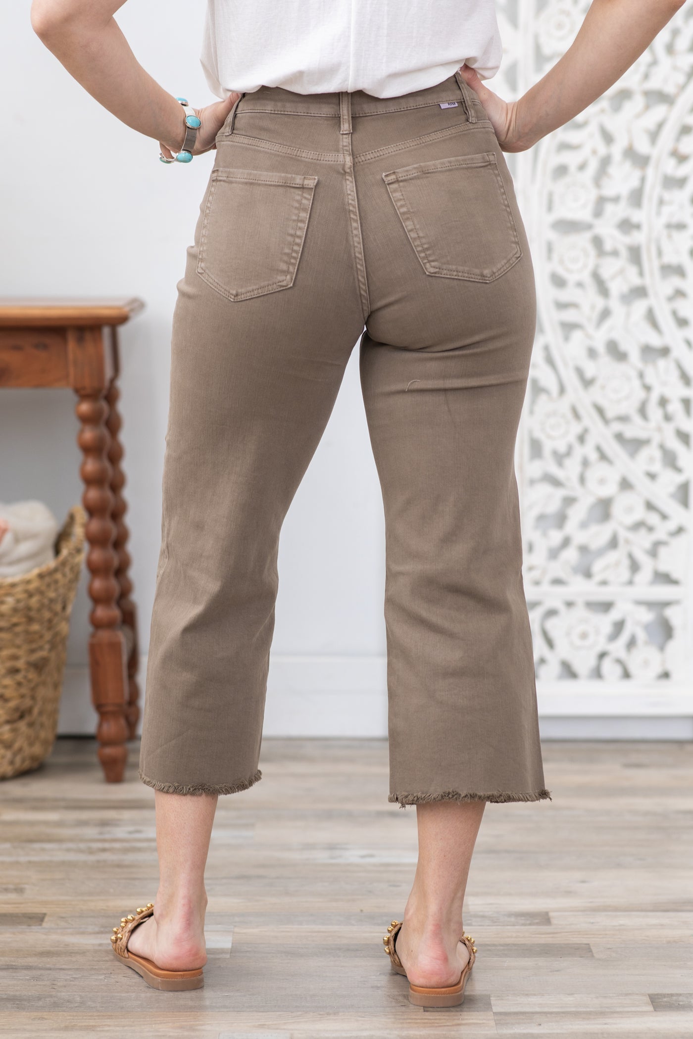 RFM Taupe Tummy Support Crop Wide Leg Jeans