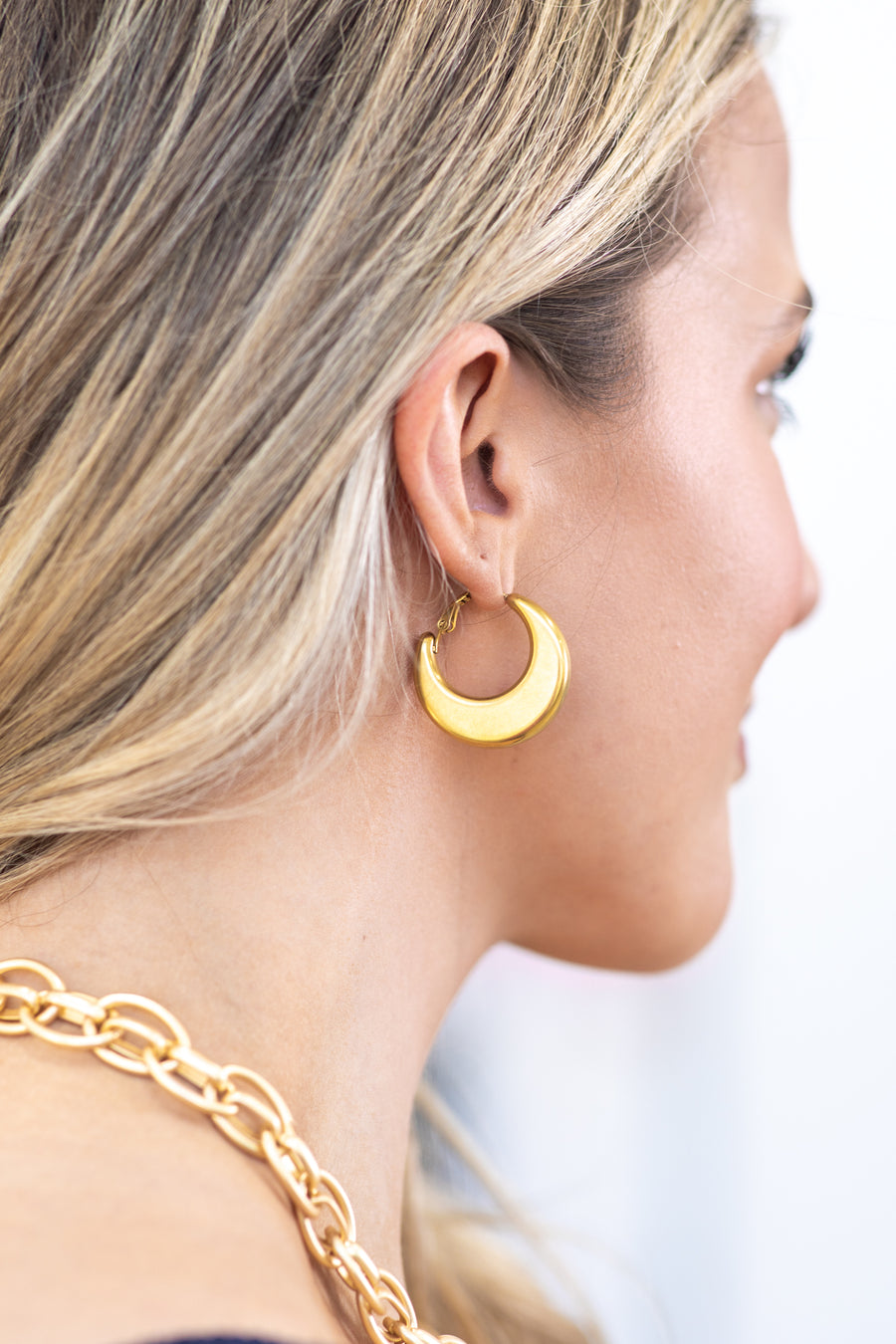 Yellow Gold Rounded Crescent Hoop Earrings