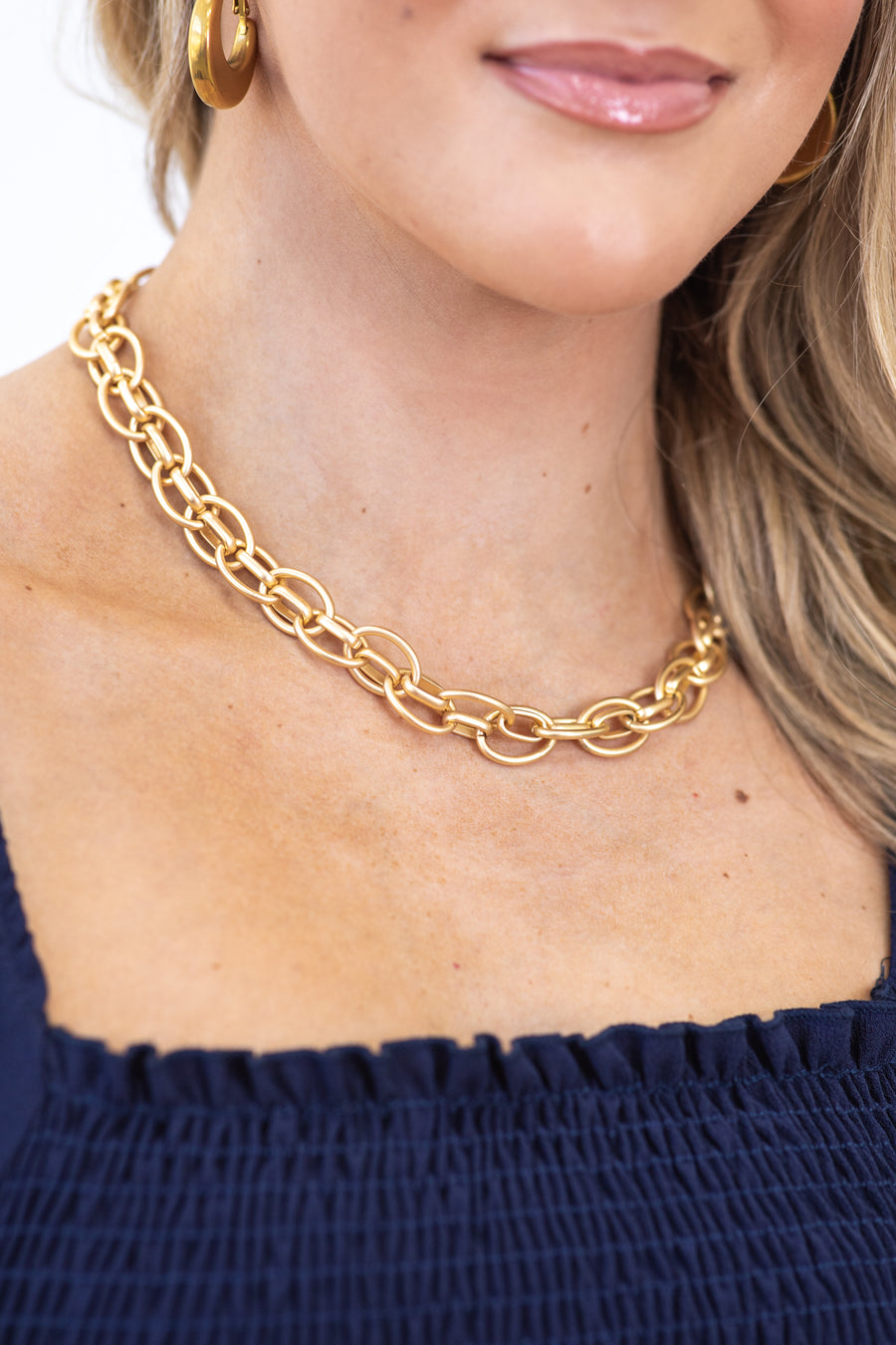 Gold Matte Multi-ring Chain Necklace