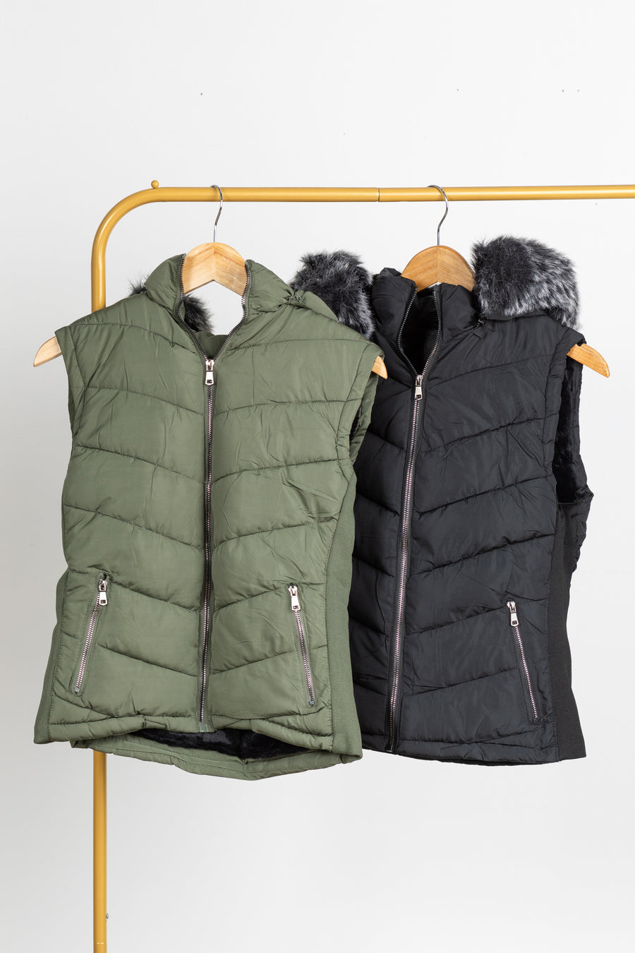Faux Fur Hooded Vest Loose Paneled Sleeveless Outerwear