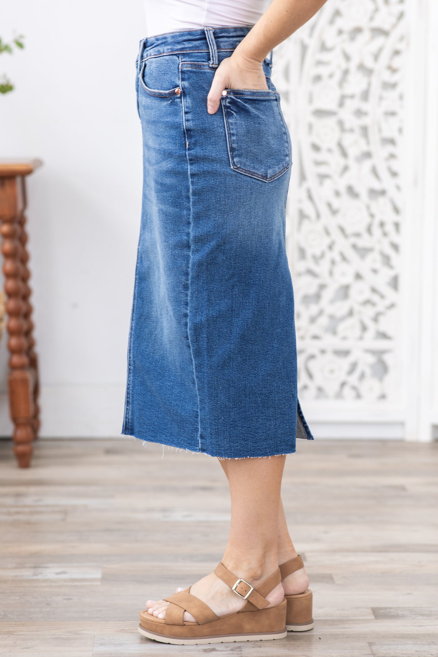 Judy Blue Midi Length Denim Skirt