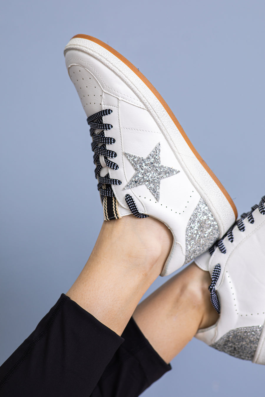 White With Silver Glitter Star Sneaker