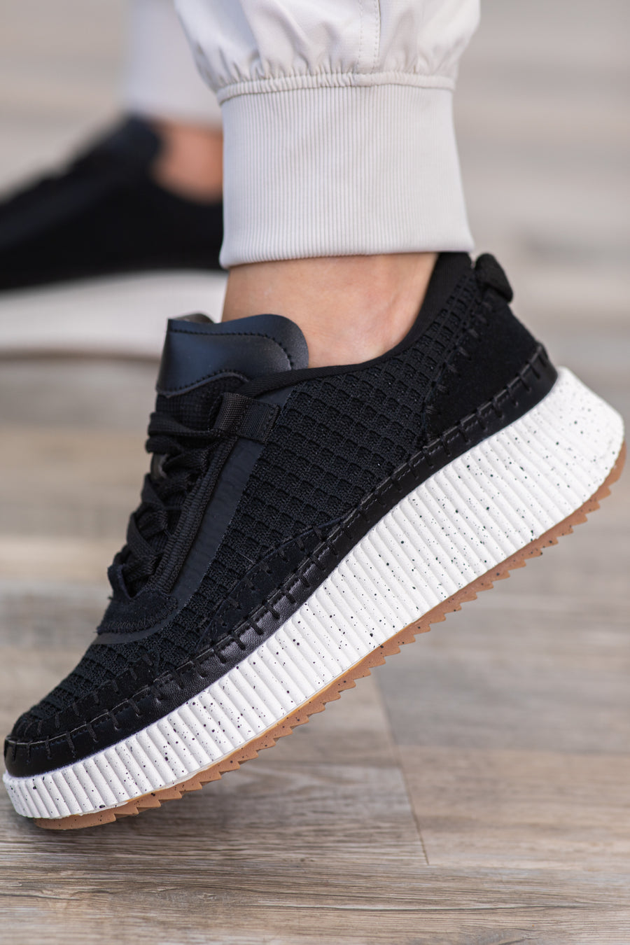 Black and White Platform Knit Sneakers