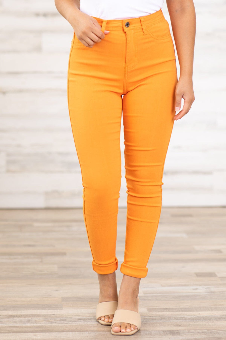 Orange Skinny Fit High Rise Pants - Filly Flair