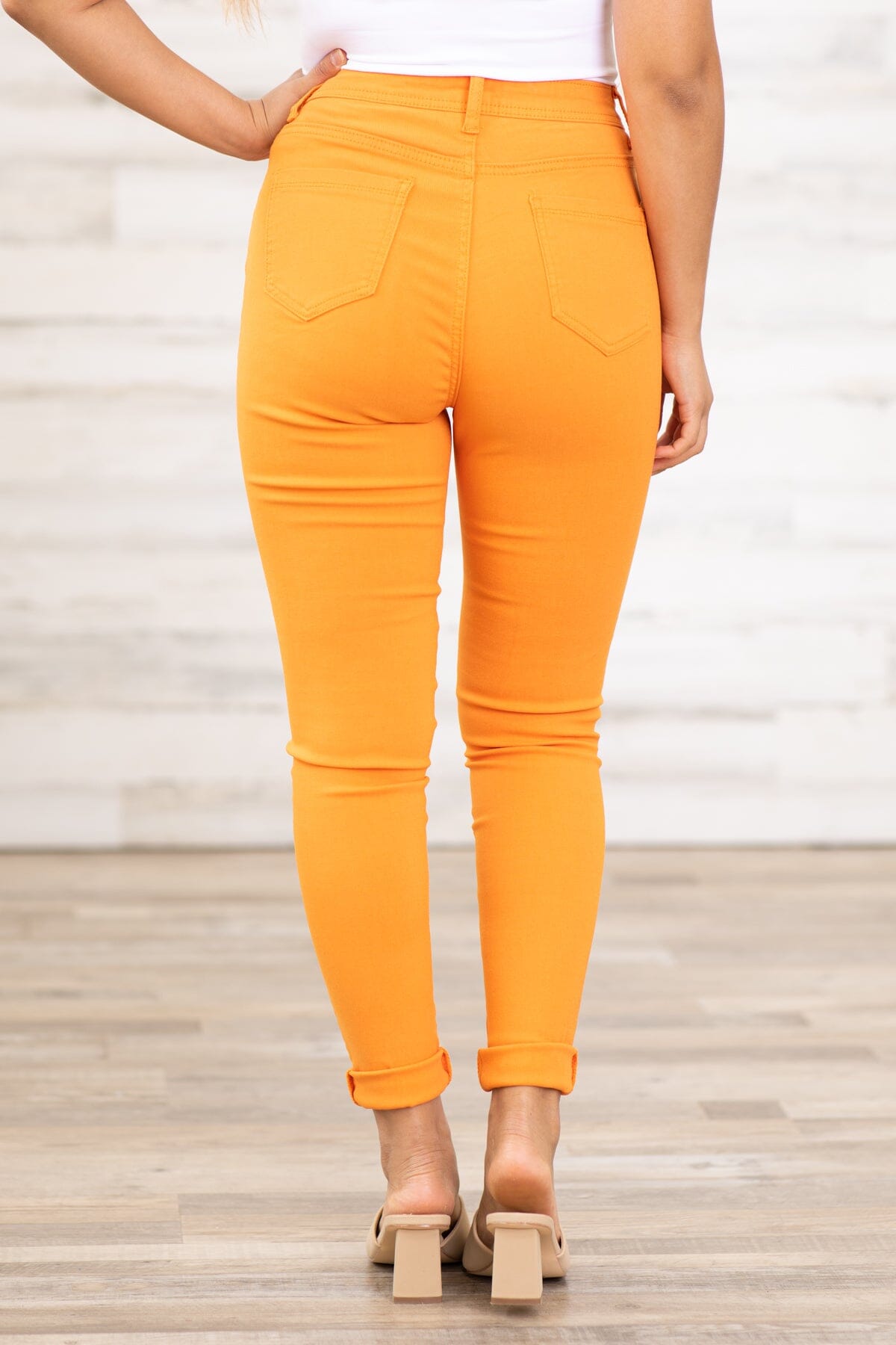 Orange Skinny Fit High Rise Pants - Filly Flair