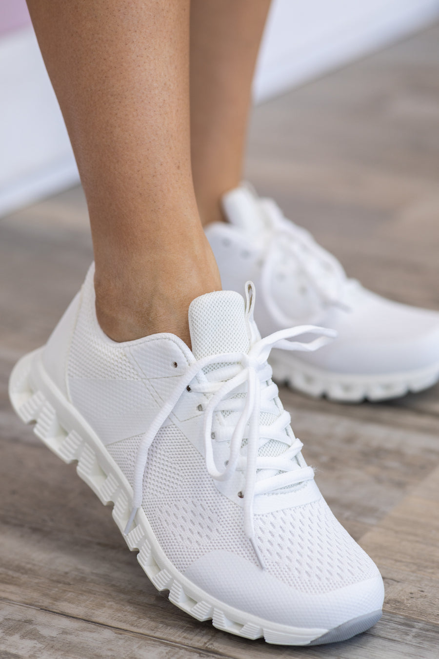 White Knit Lace Up Sneakers