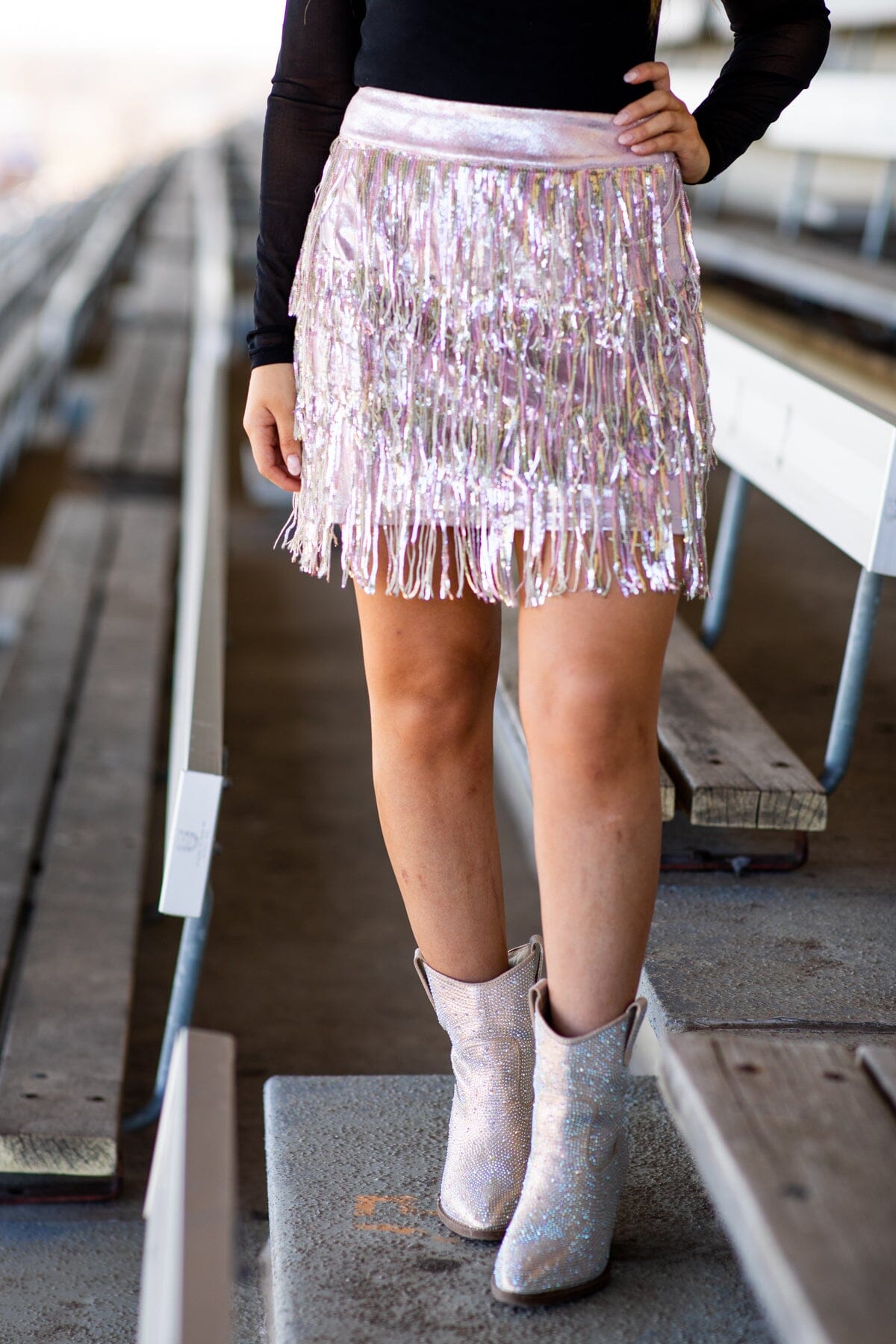Blush and Silver Fringe Skirt - Filly Flair