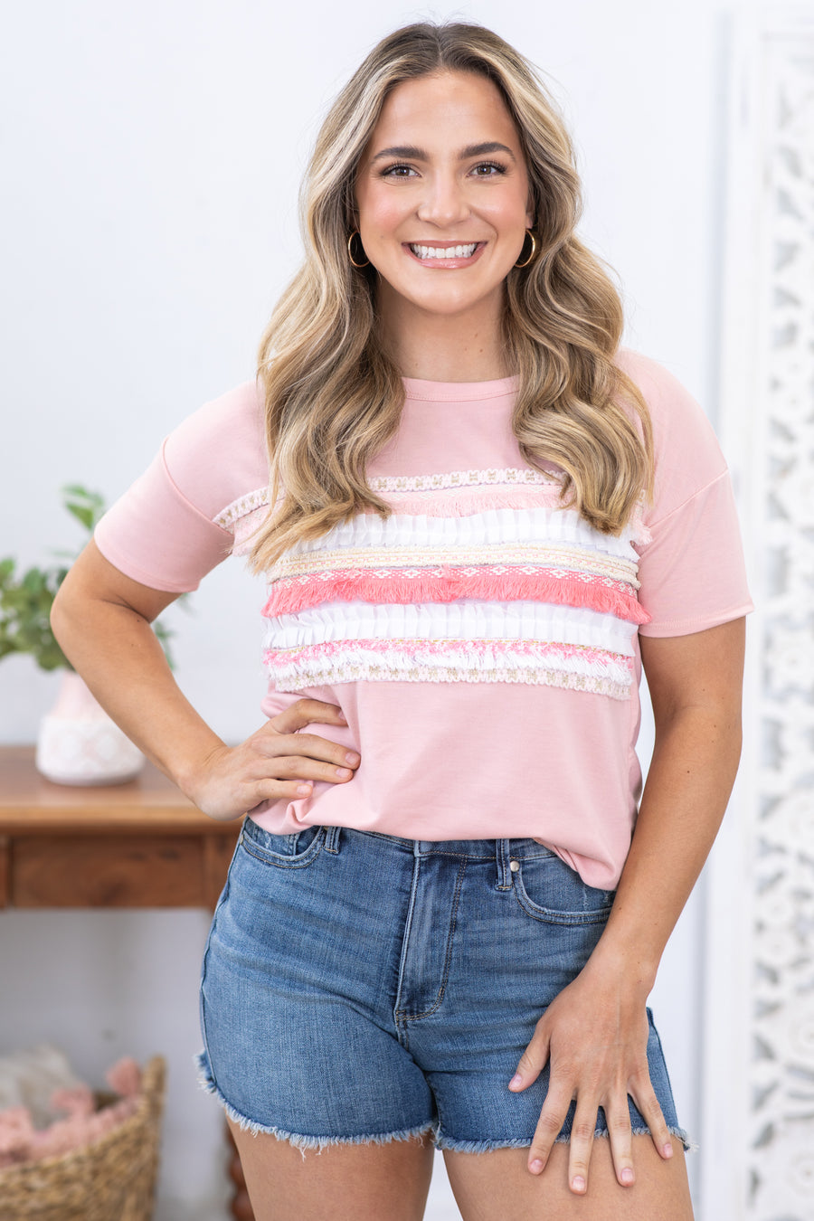 Blush Terry Knit Top With Front Detail