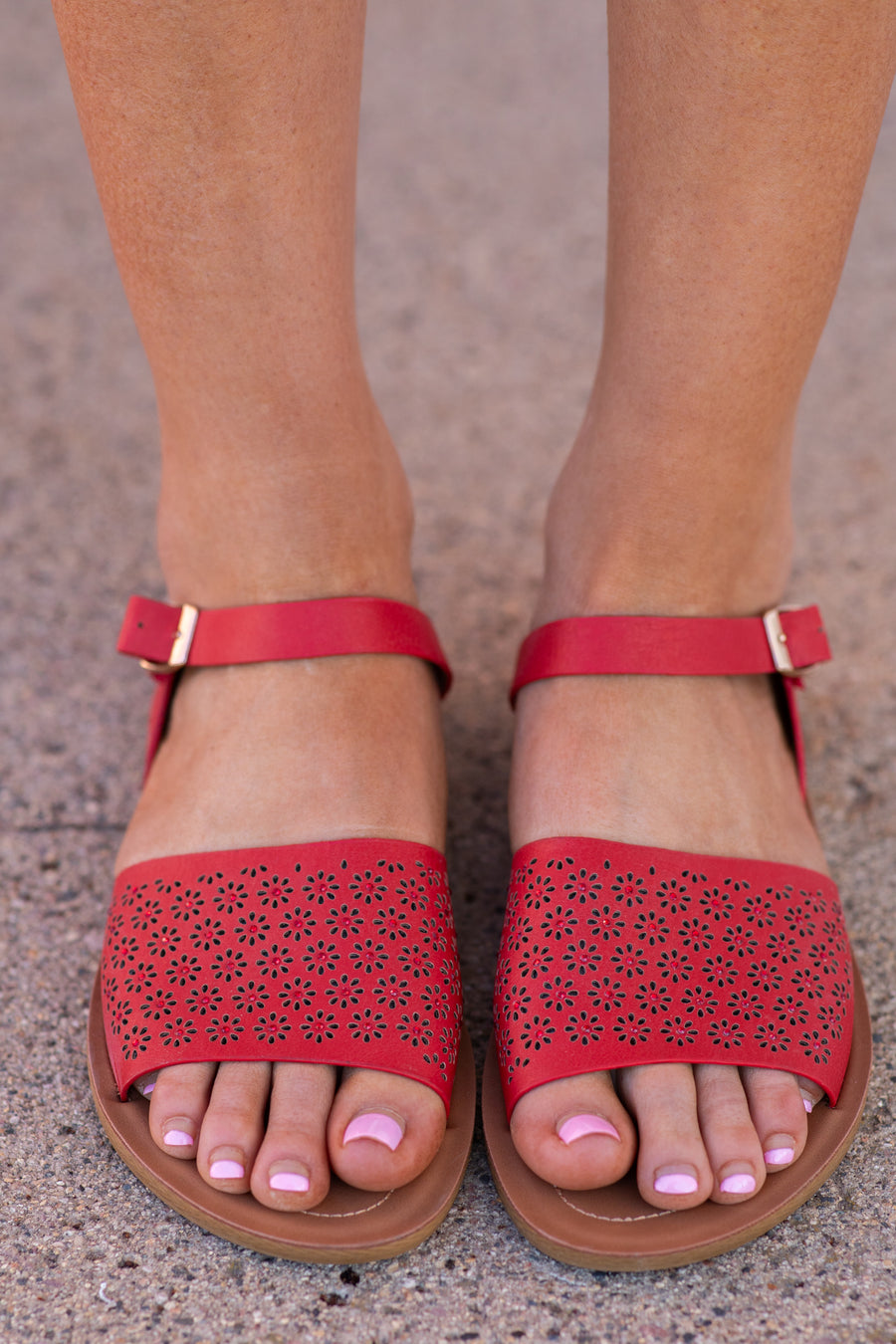 Red Perforated Floral Sandal