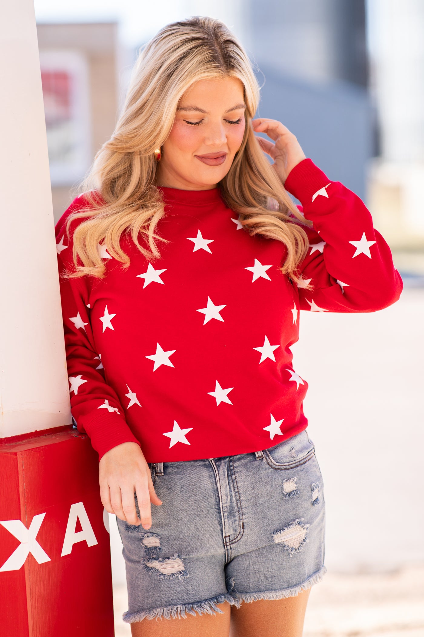 Red All-Over Star Crew Neck