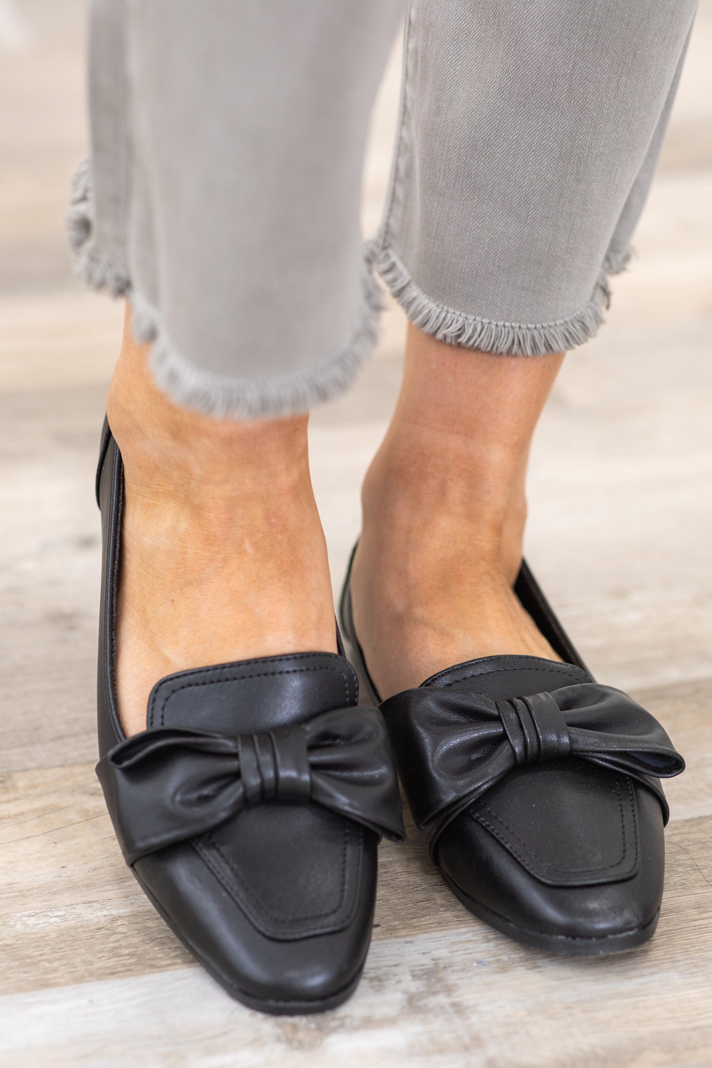 Black With Bow Flat Loafers