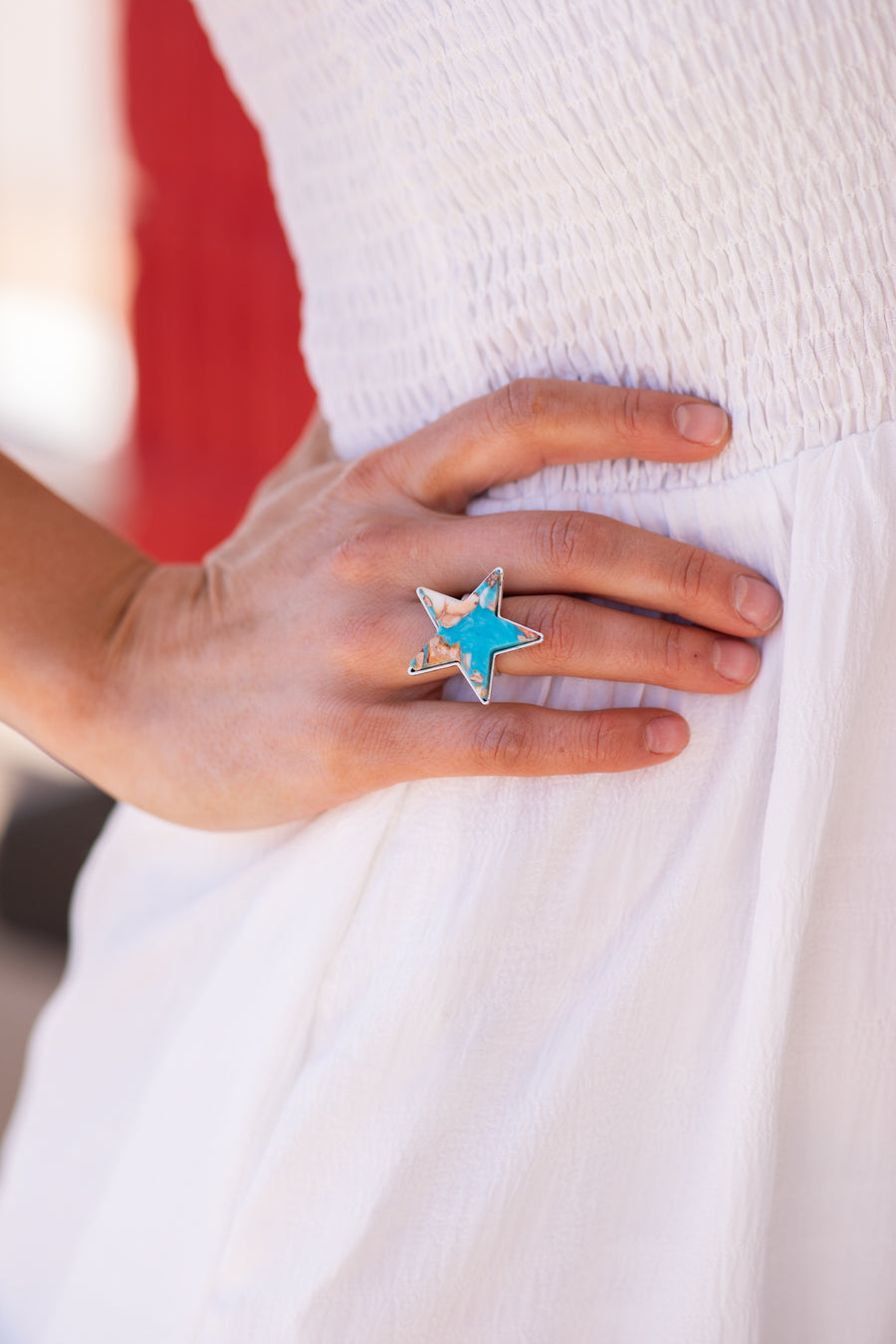 Turquoise and Copper Gemstone Star Ring