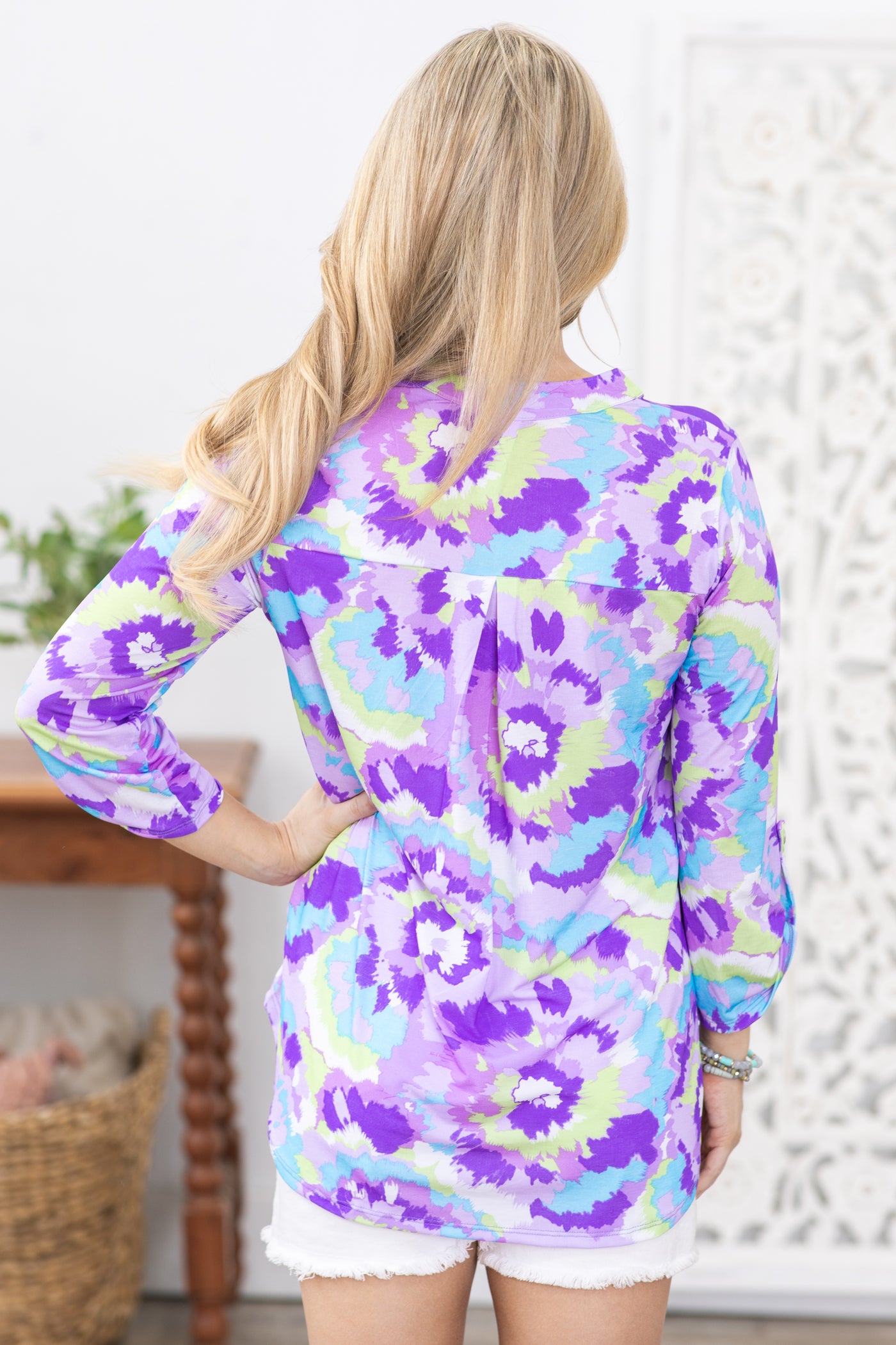 Lavender And Aqua Wrinkle Free Lizzy Top