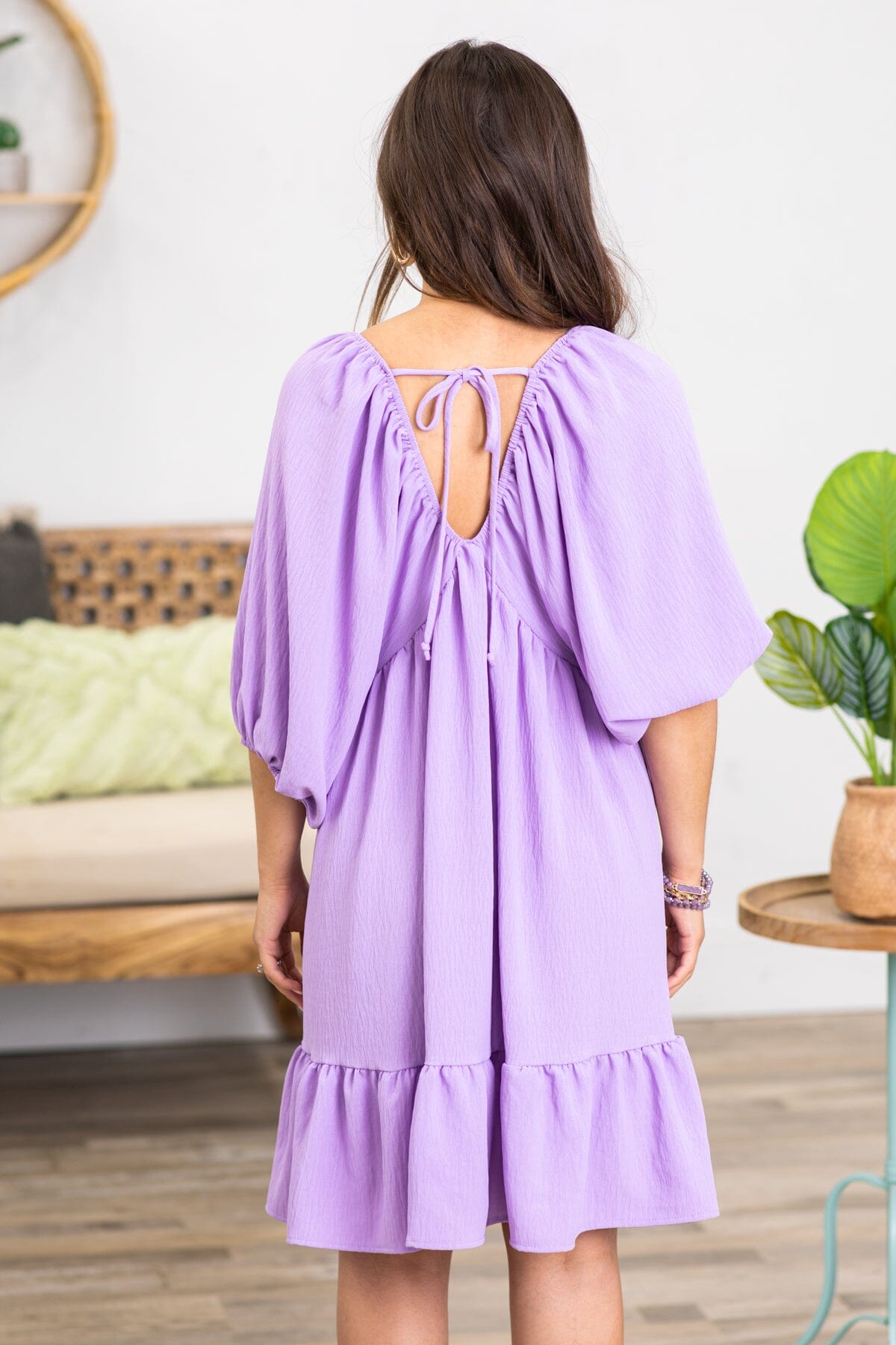 Lavender V-Neck Dolman Sleeve Dress - Filly Flair