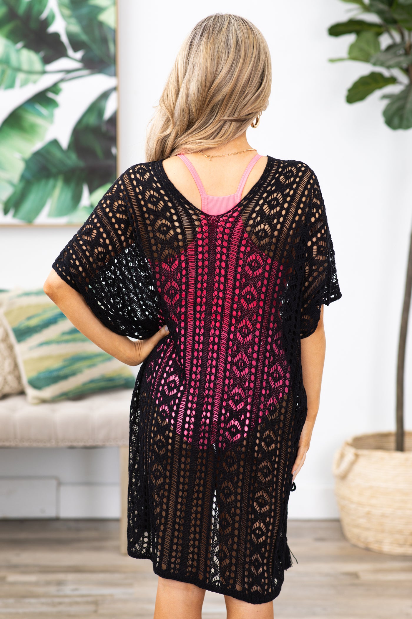 Black Crochet One Piece Cover Up