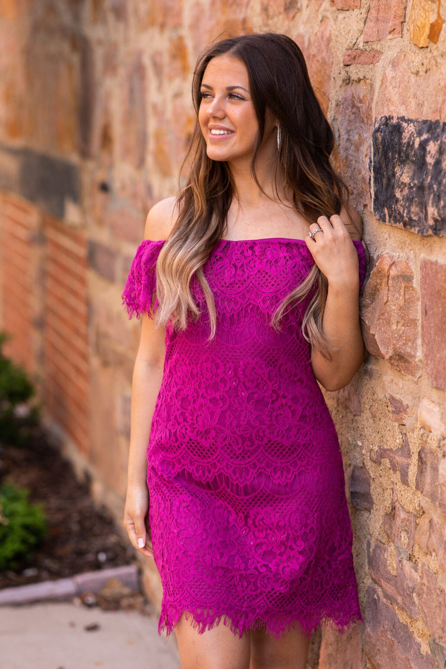 Berry Scalloped Trim Lace Dress - Filly Flair