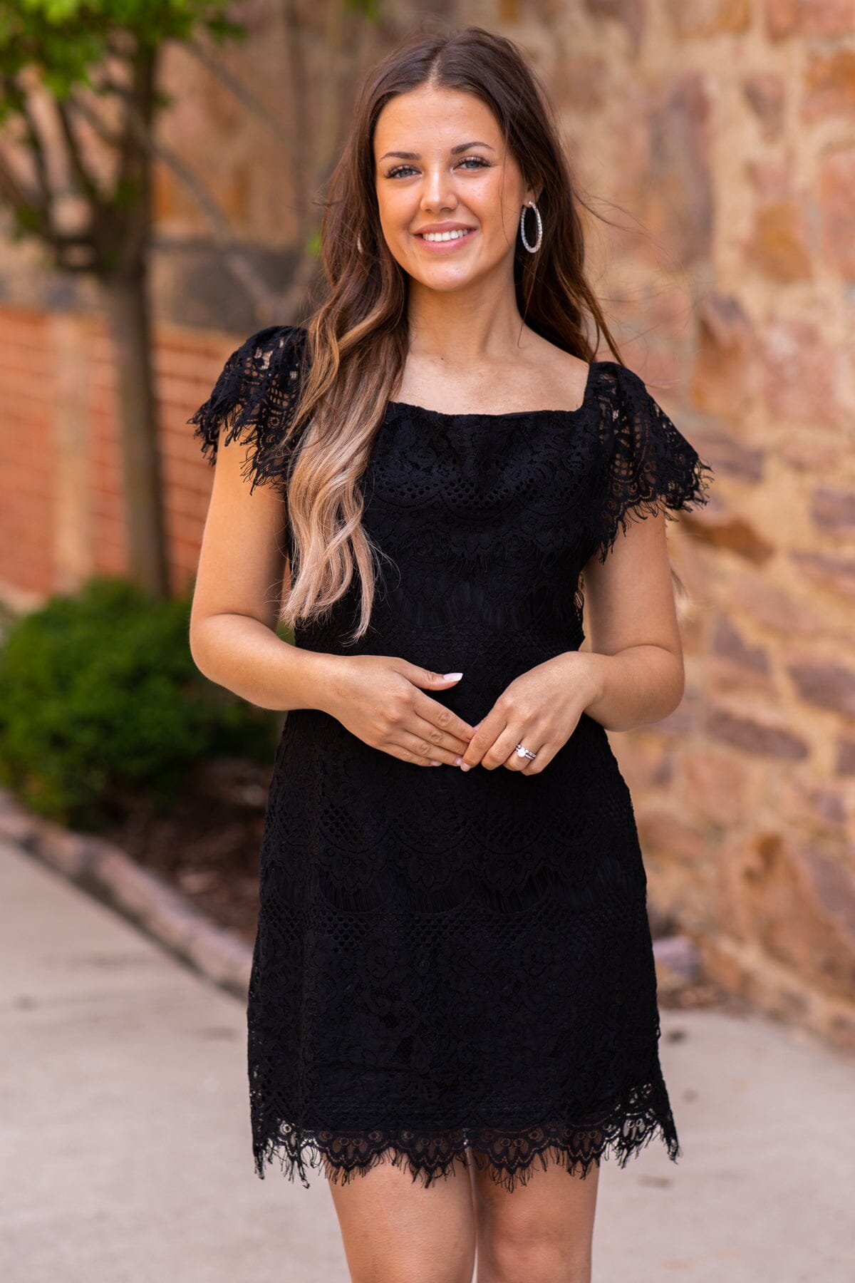 Black Scalloped Trim Lace Dress - Filly Flair