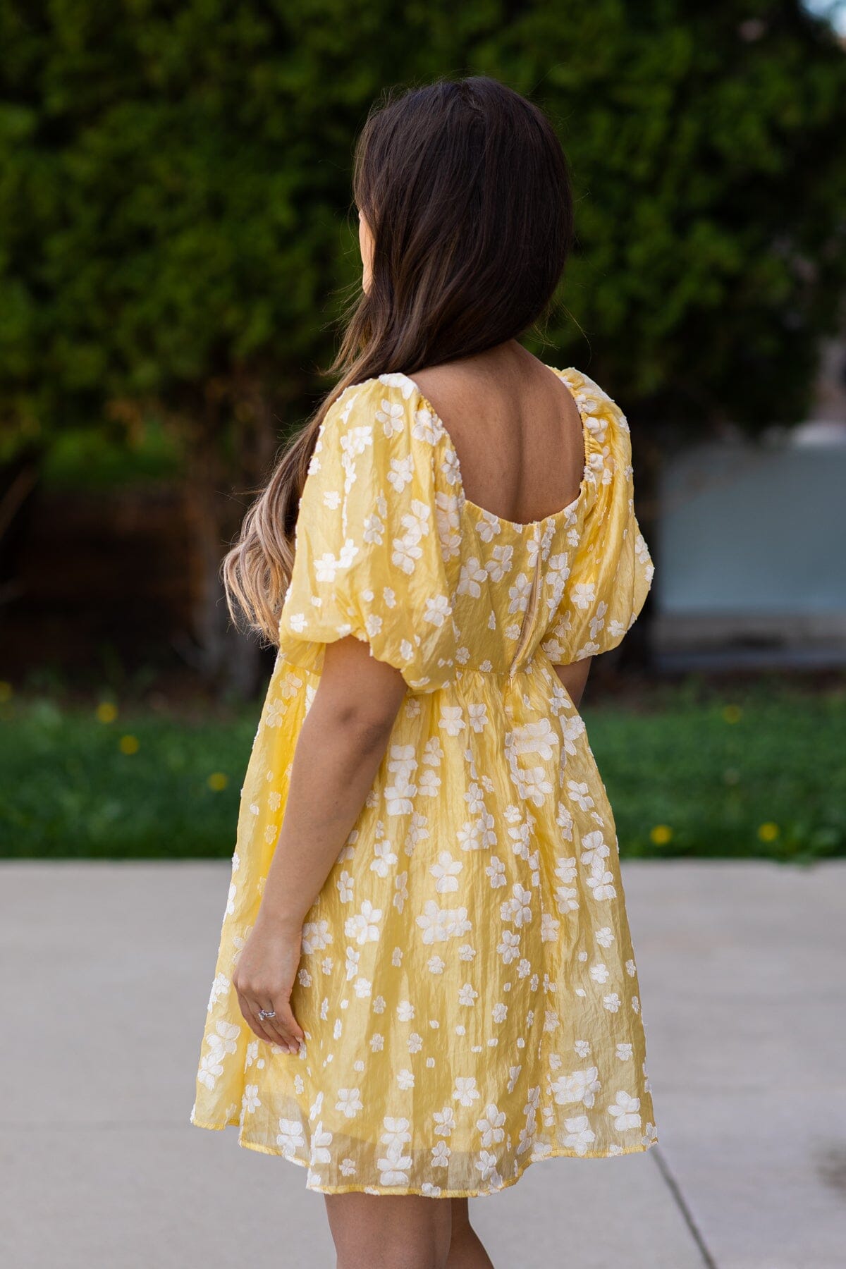 Pastel Yellow Floral Puff Sleeve Dress - Filly Flair