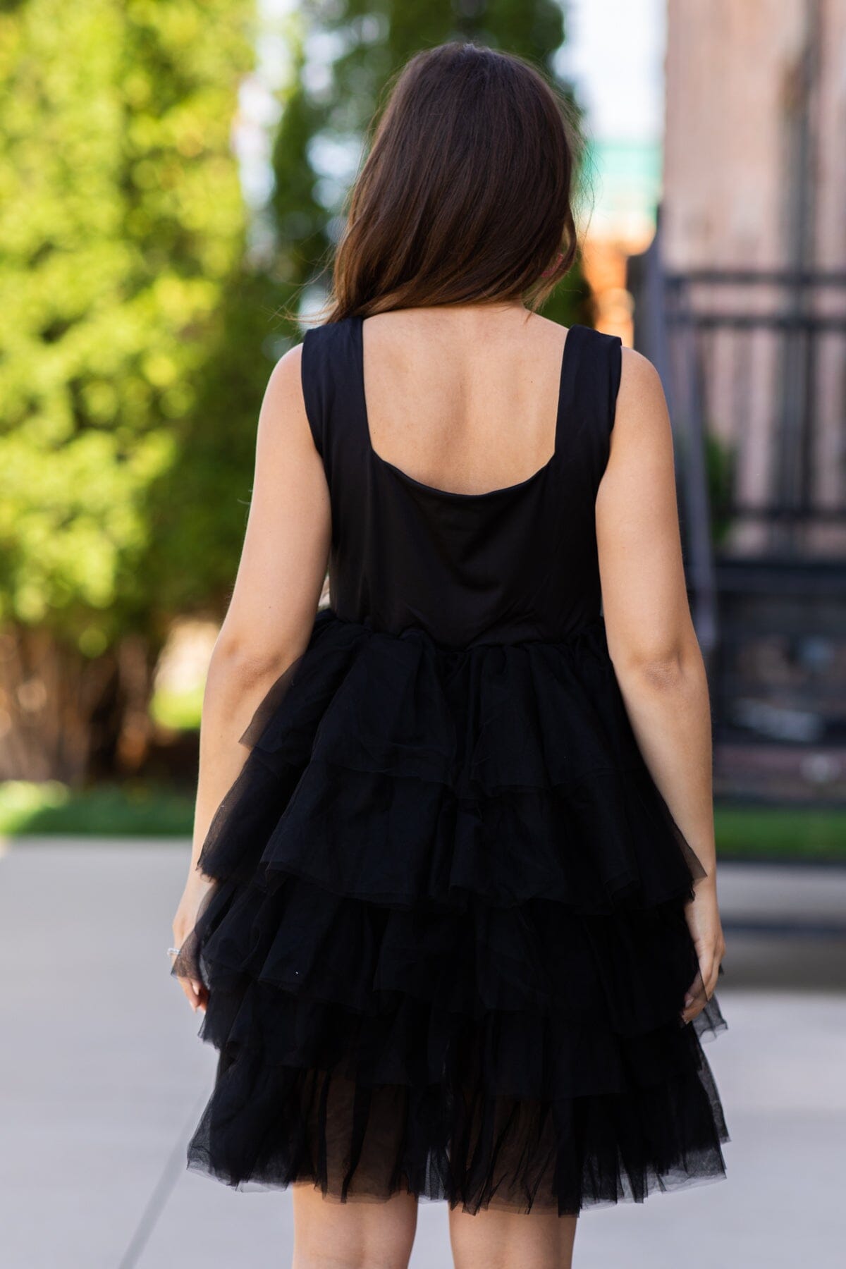 Black Square Neck Tulle Skirt Dress - Filly Flair