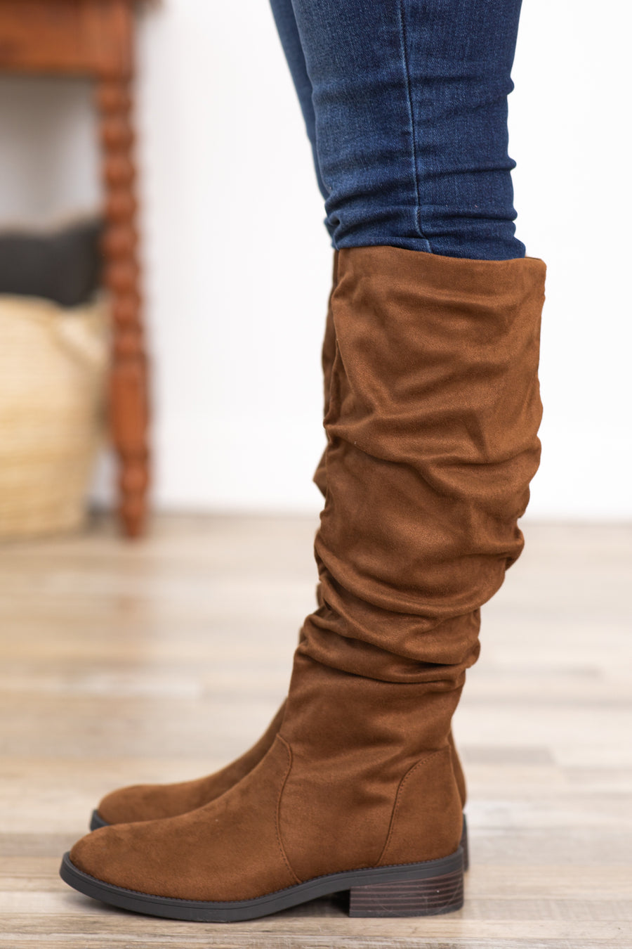 Brown Faux Suede Slouchy Tall Boots