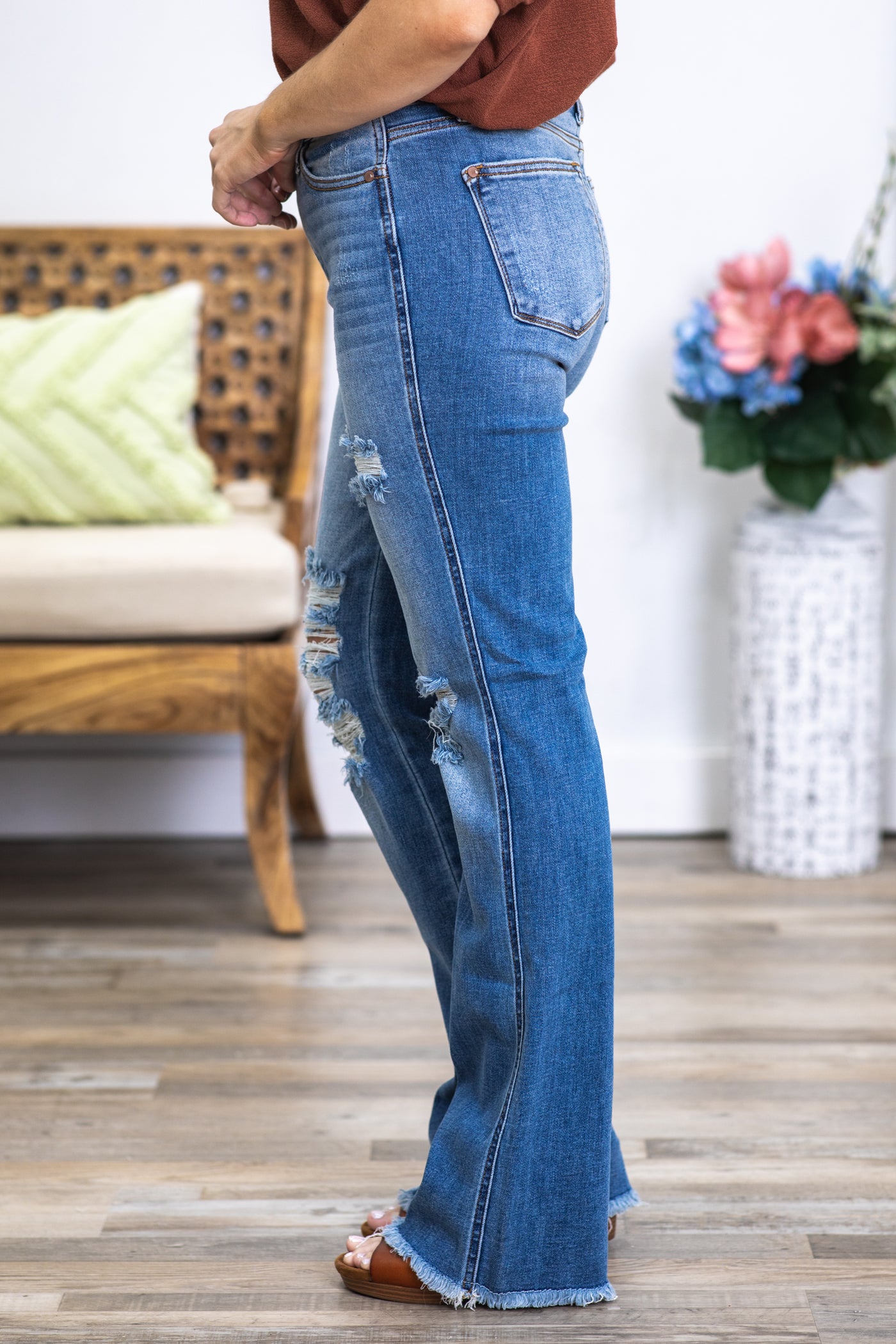 Judy Blue Distressed Fray Hem Bootcut Jeans