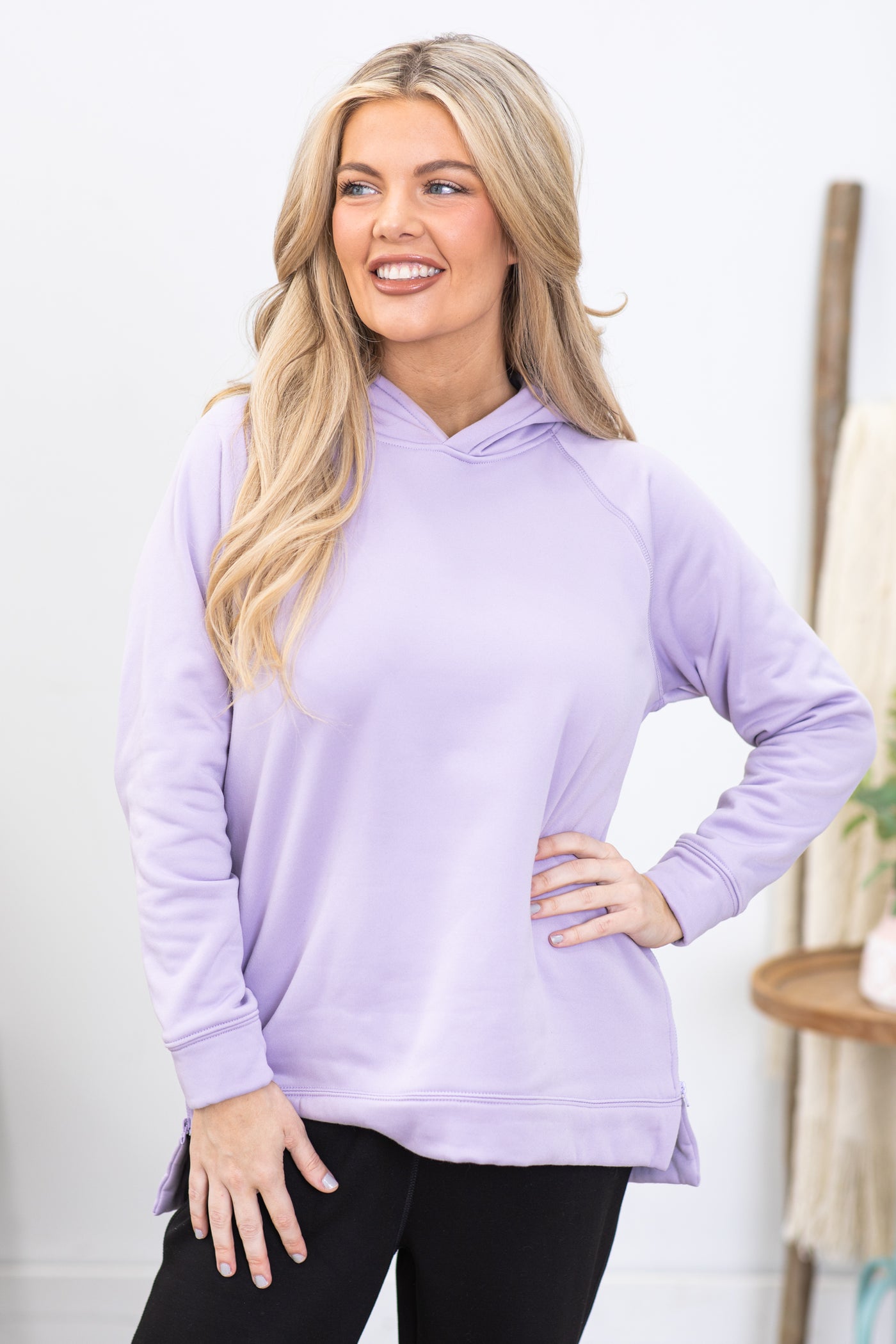 Lilac Pullover Hoodie With Side Zipper