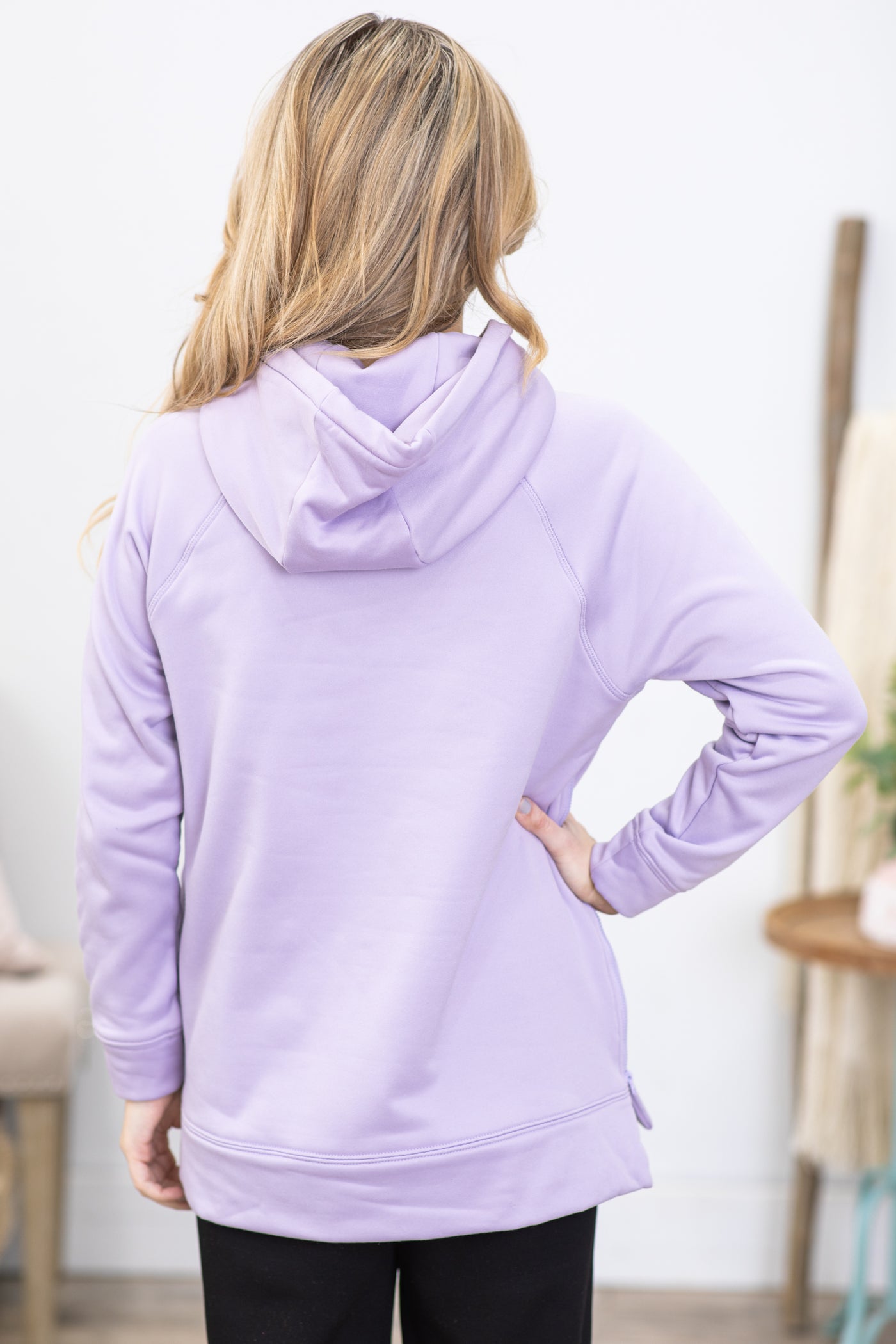 Lilac Pullover Hoodie With Side Zipper