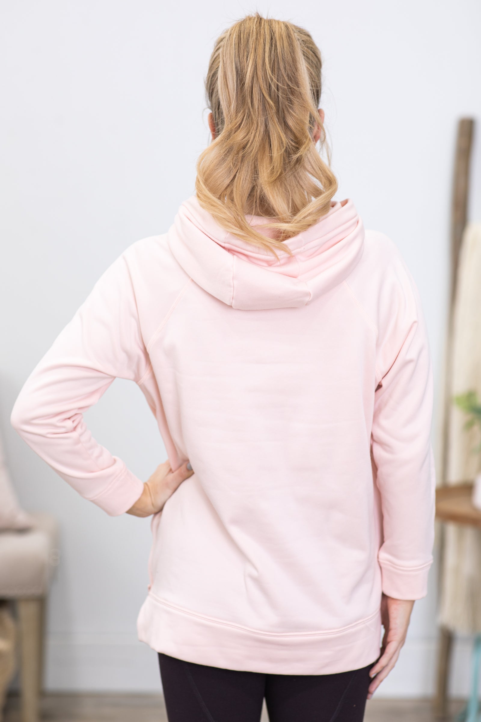 Blush Pullover Hoodie With Side Zipper