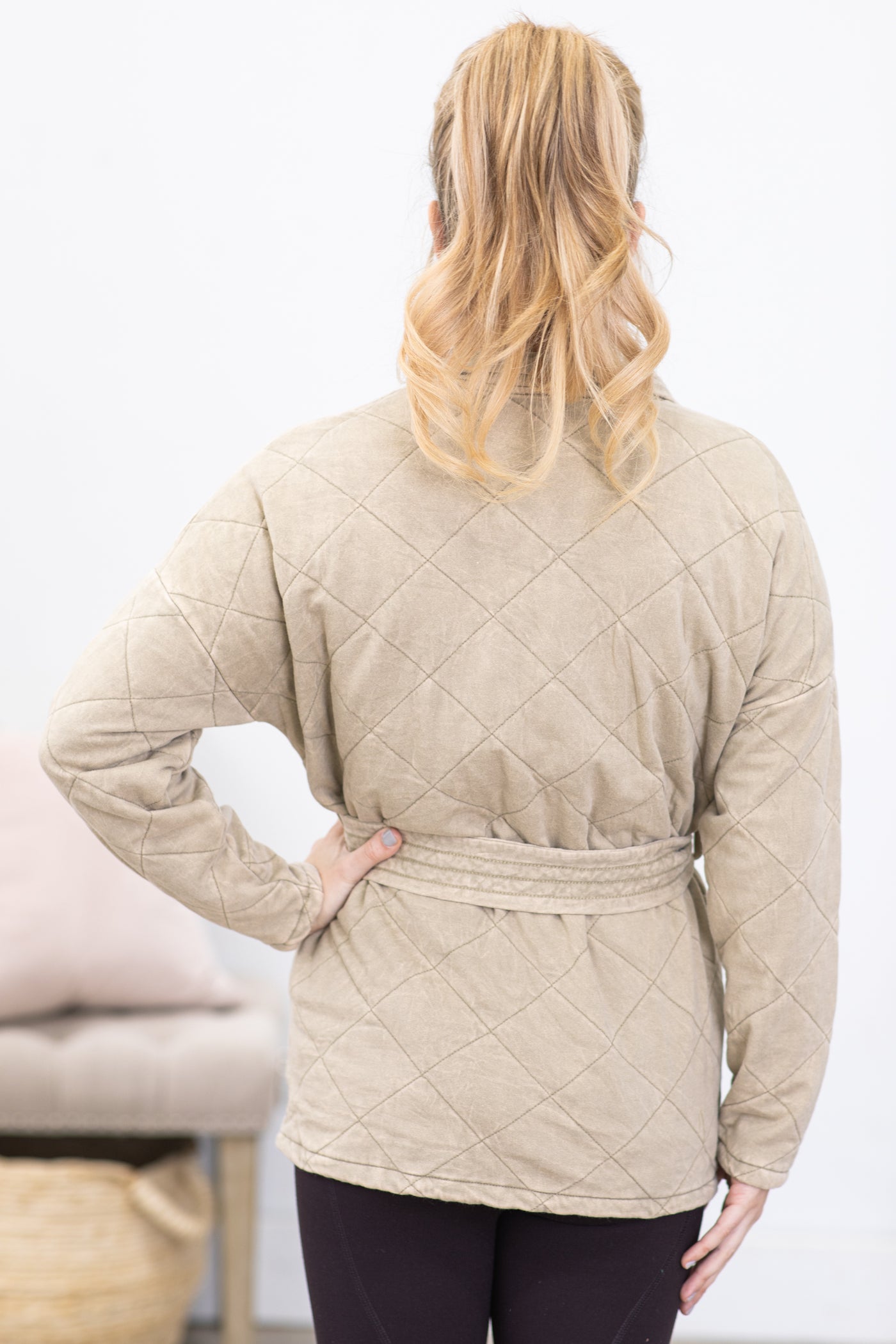 Taupe Quilted Mineral Washed Wrapped Jacket