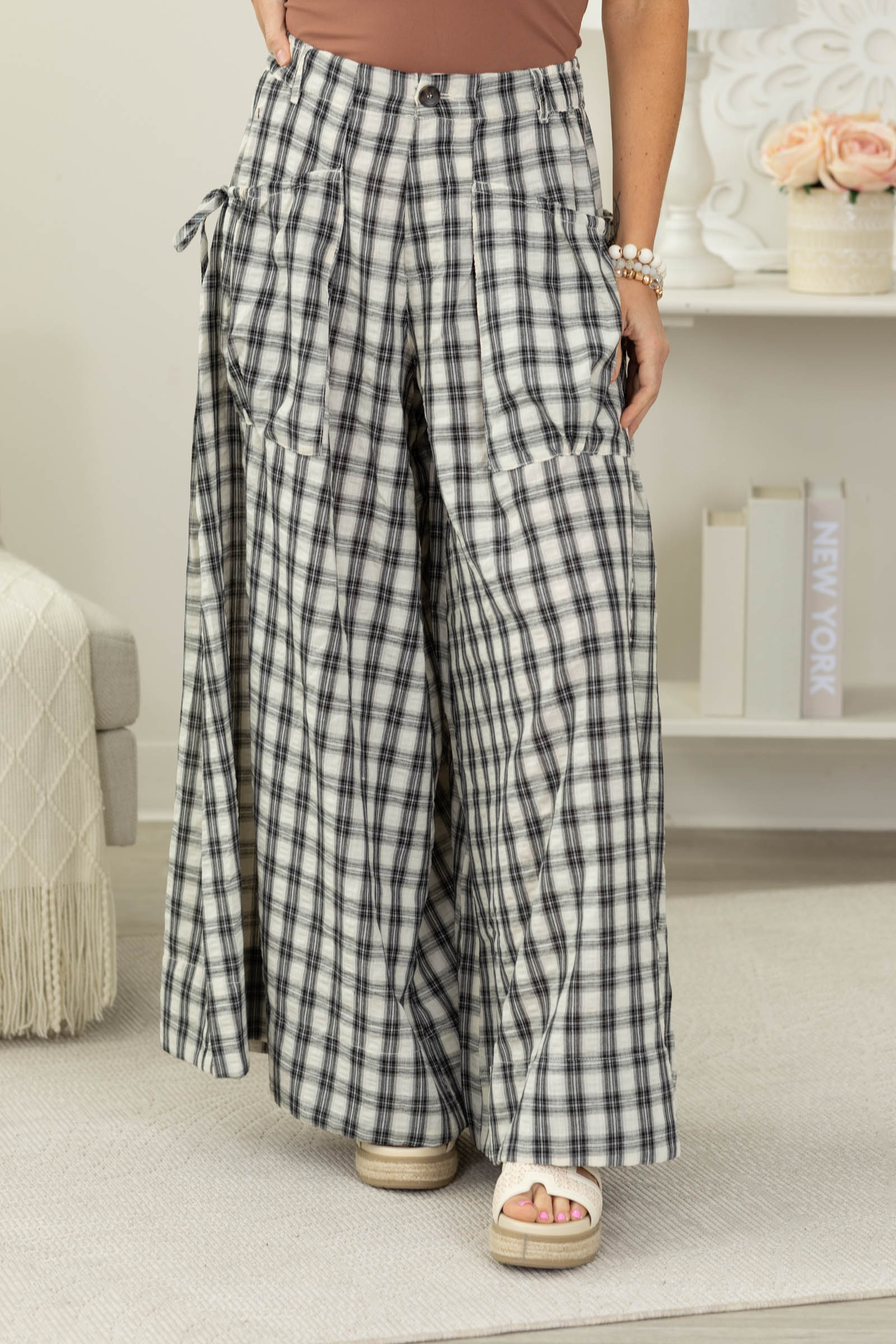 Cotierra Black Plaid Checker Wide Leg Pants- 100% Cotton · Filly Flair