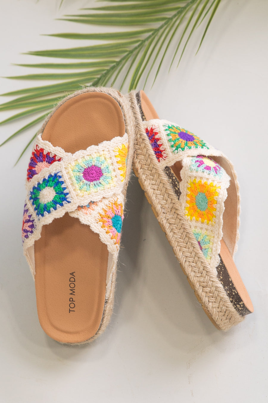 Beige Multicolor Crochet Platform Sandal
