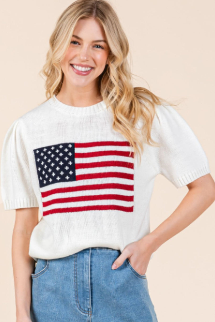 White Flag Puff Sleeve Top