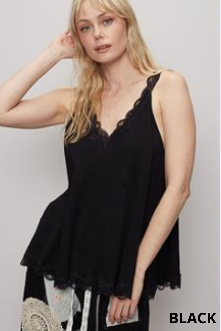 Scalloped Lace Trim V-Neck Tank main image 1