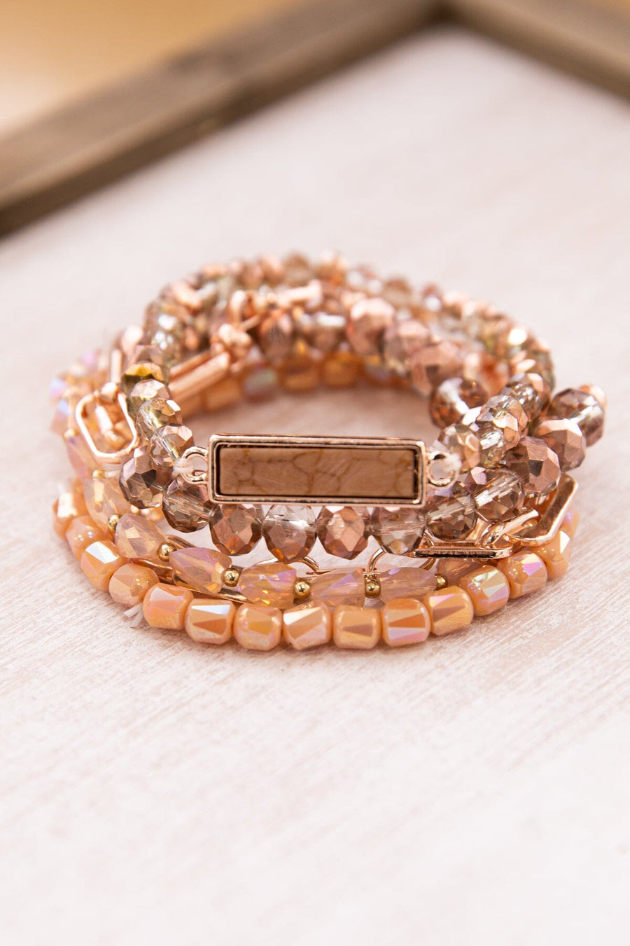 Peach and Gold Beaded Bracelet Set - Filly Flair