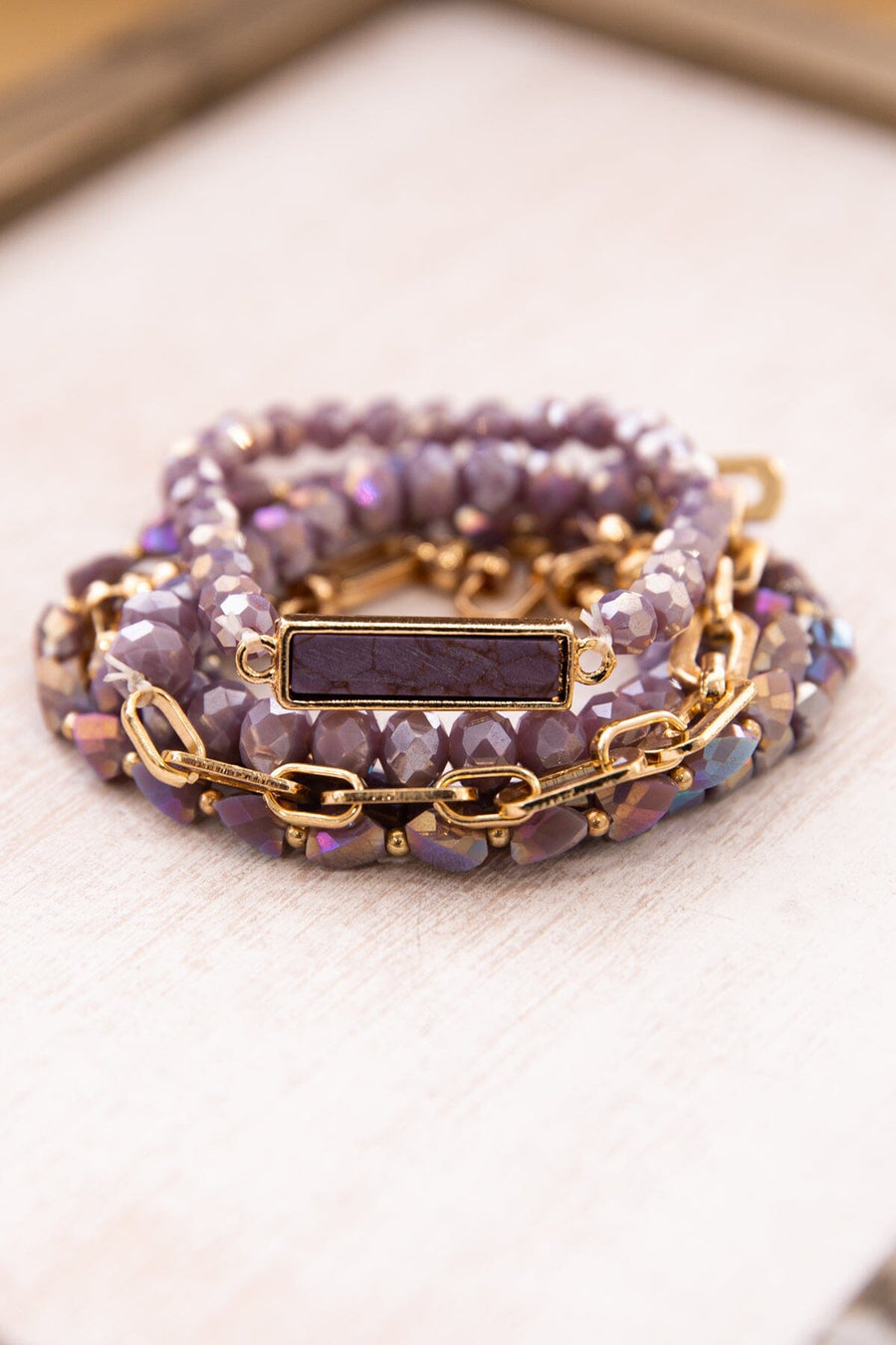 Lavender and Gold Beaded Bracelet Set - Filly Flair
