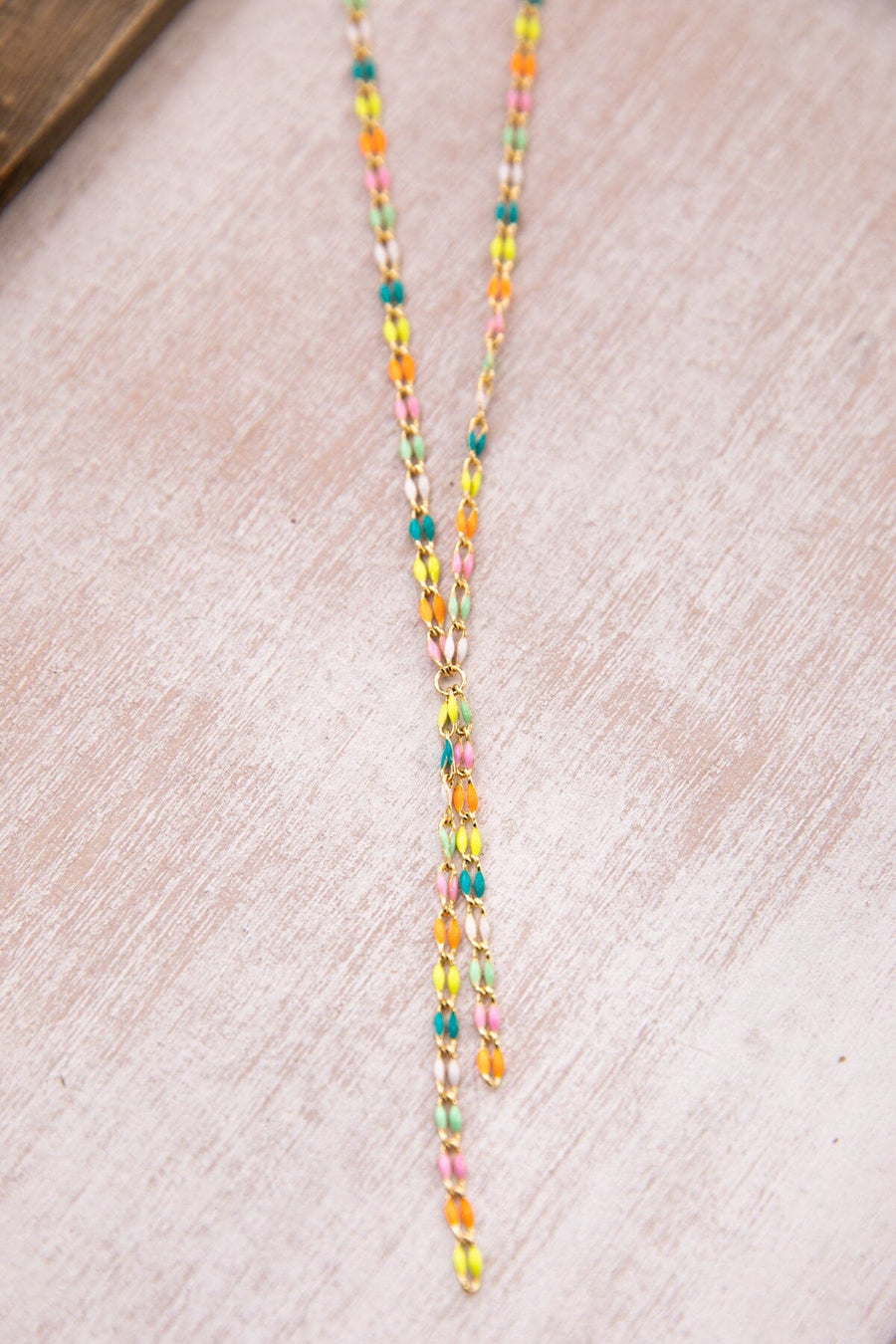 Multicolor Drop Chain Enamel Necklace - Filly Flair