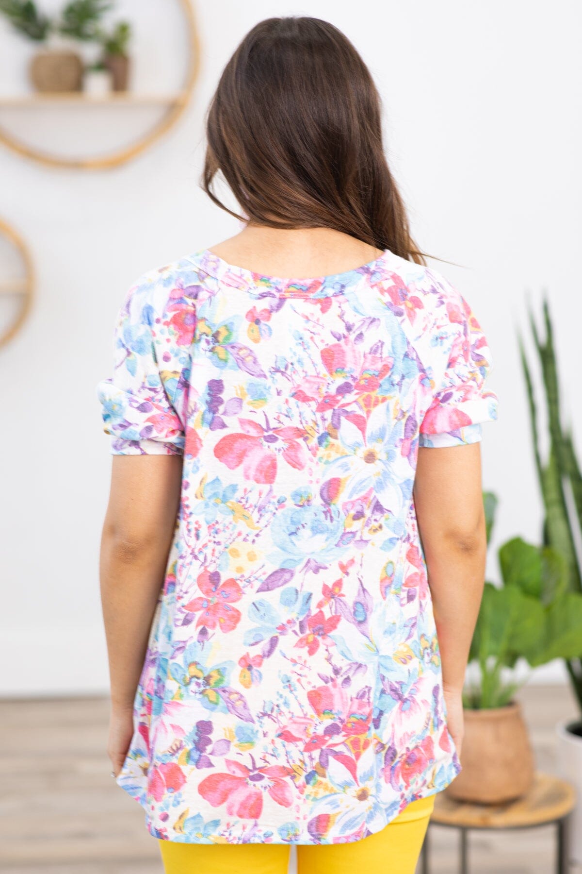 Pink and Sky Blue Multicolor Floral Print Top - Filly Flair