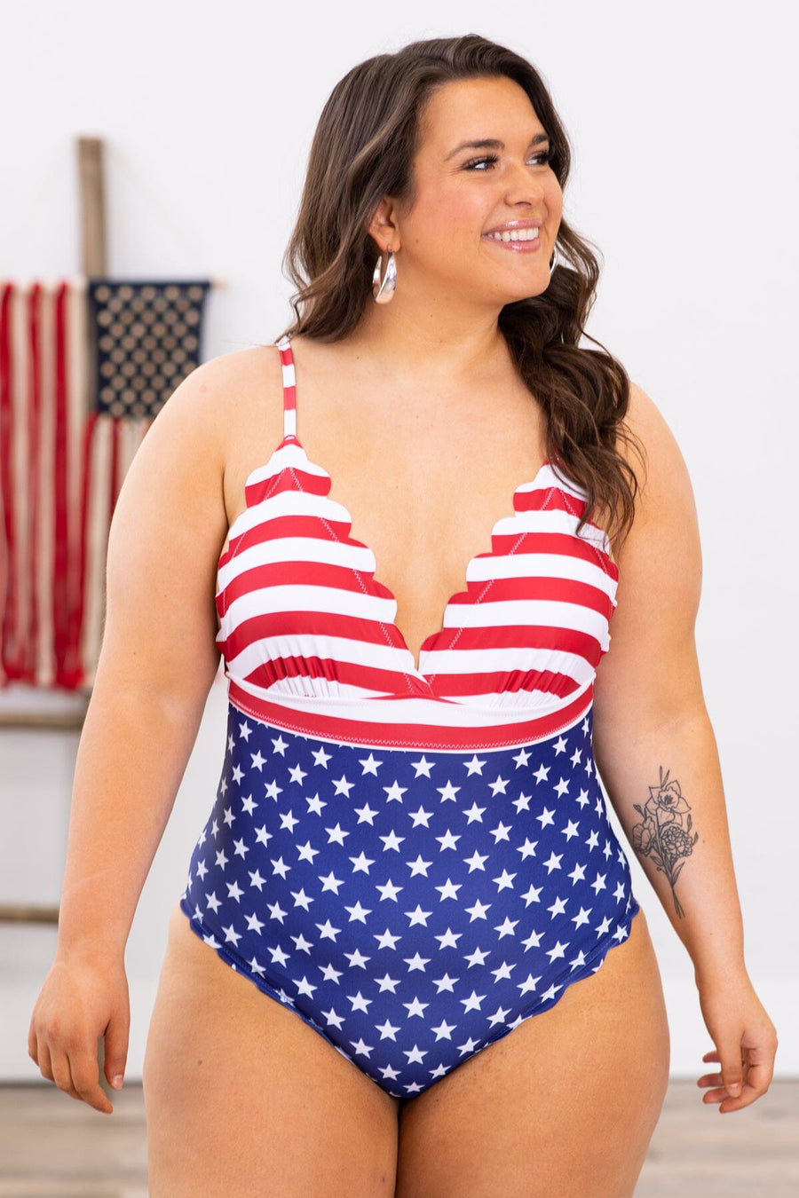Red Navy Flag Print One Piece Swimsuit - Filly Flair