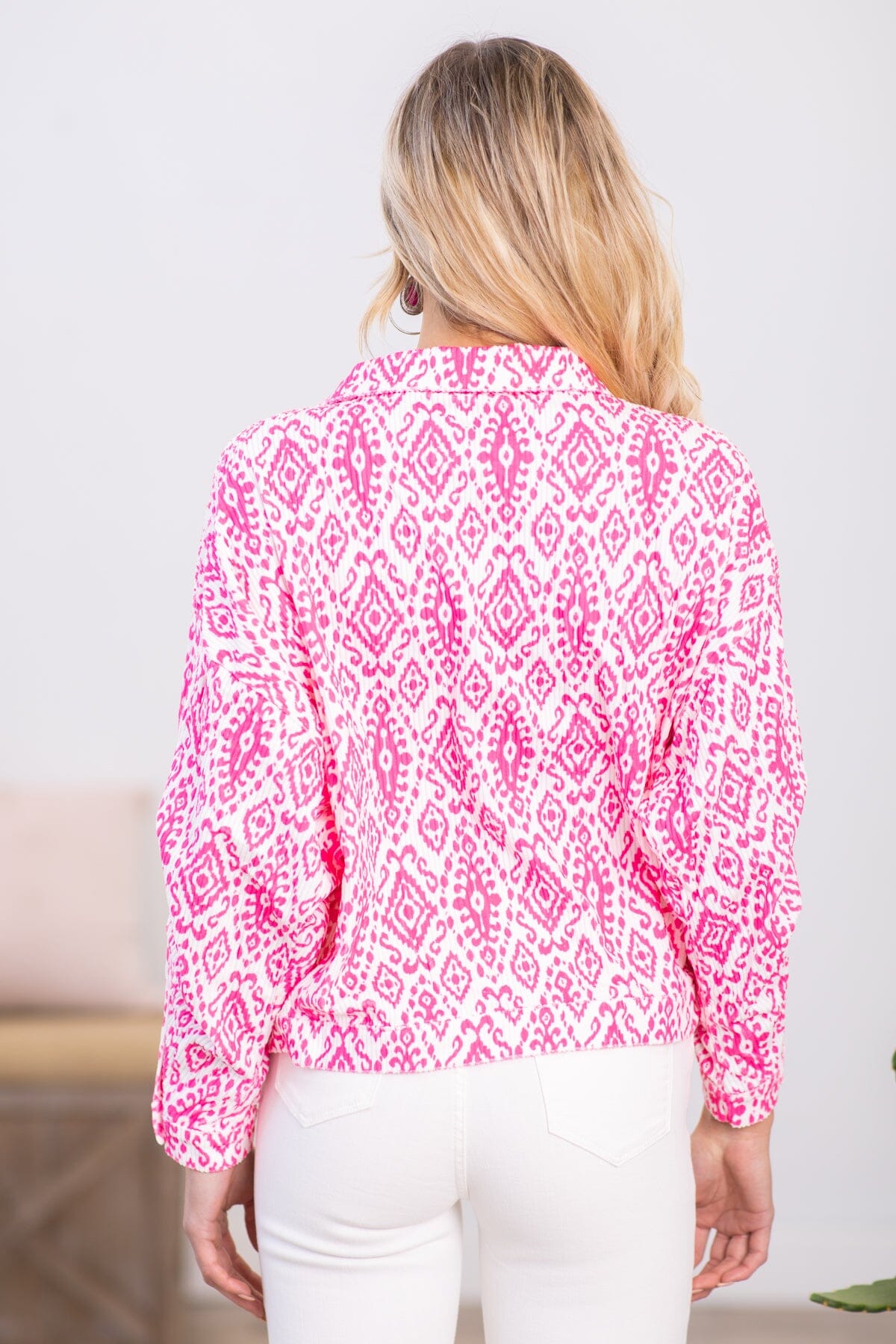 Hot Pink Abstract Aztec Print Jacket - Filly Flair