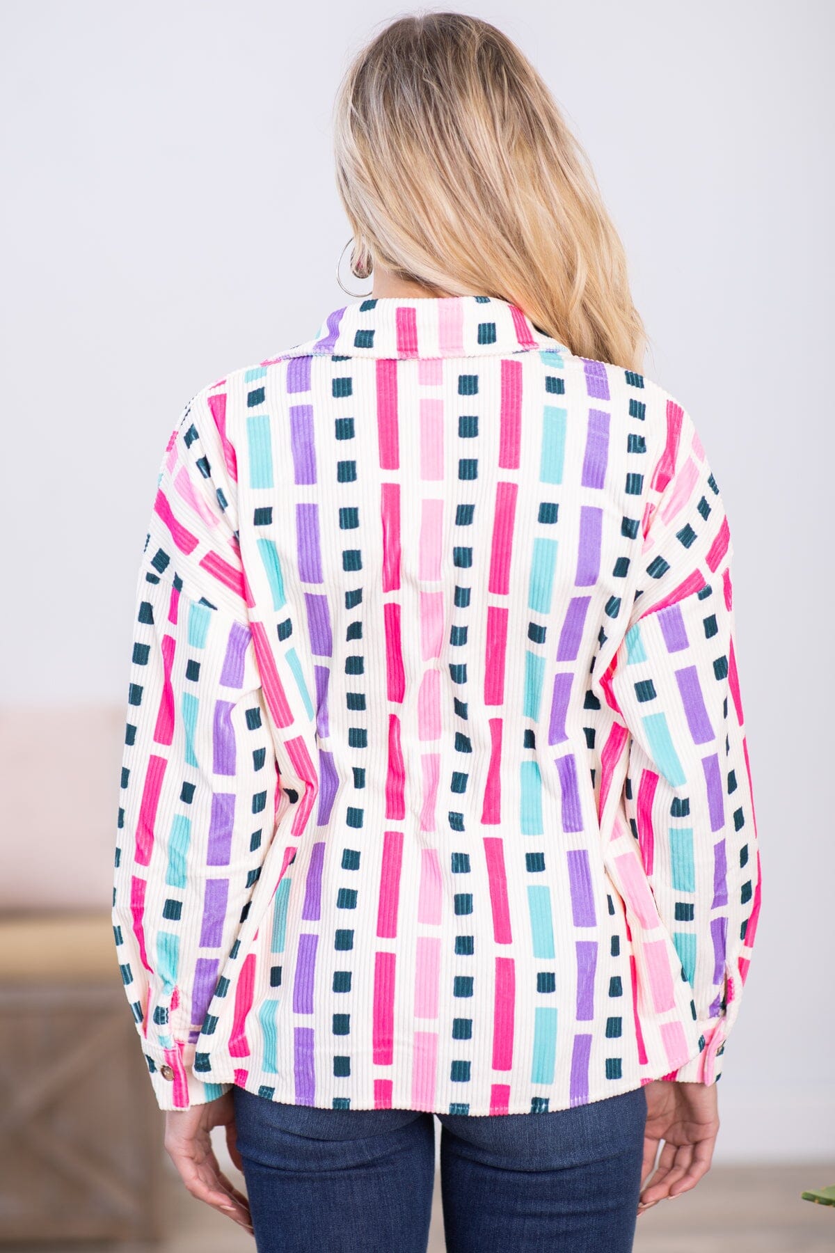 Pink Multicolor Geometric Print Jacket - Filly Flair